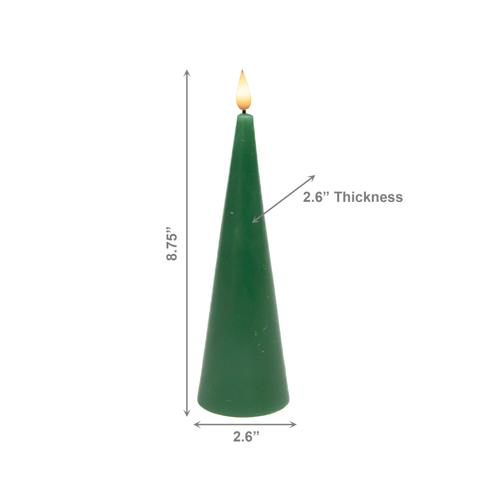 LED Unscented Cone Candle with Timer Green 2.6" X 8", Holiday Decor- Set of 2