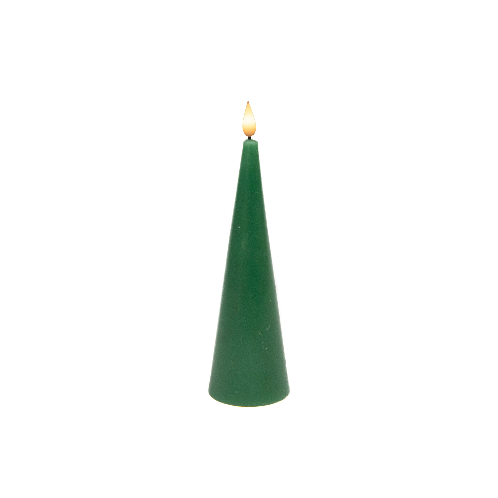 LED Unscented Cone Candle with Timer Green 2.6" X 8", Holiday Decor- Set of 2