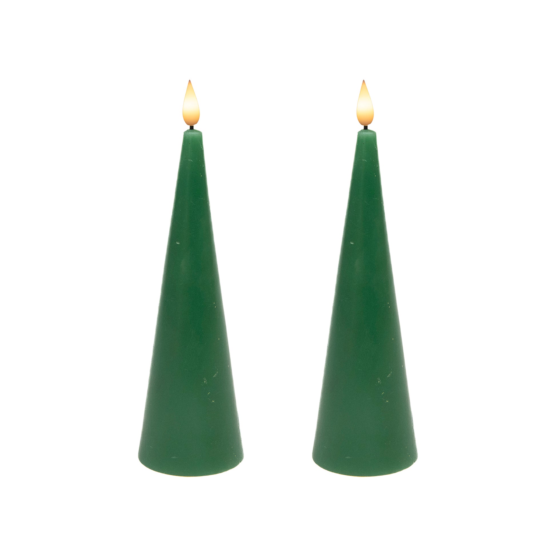LED Unscented Cone Candle with Timer Green 2.6" X 8", Holiday Decor- Set of 2