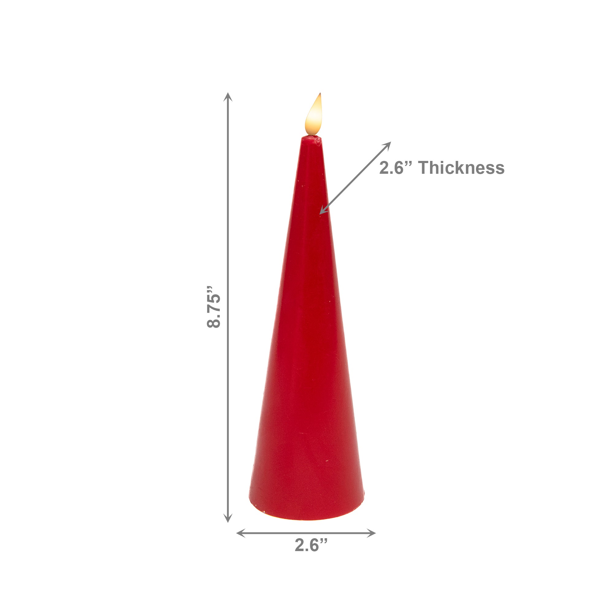 LED Unscented Cone Candle with Timer Red 2.6" X 8", Holiday Decor- Set of 2