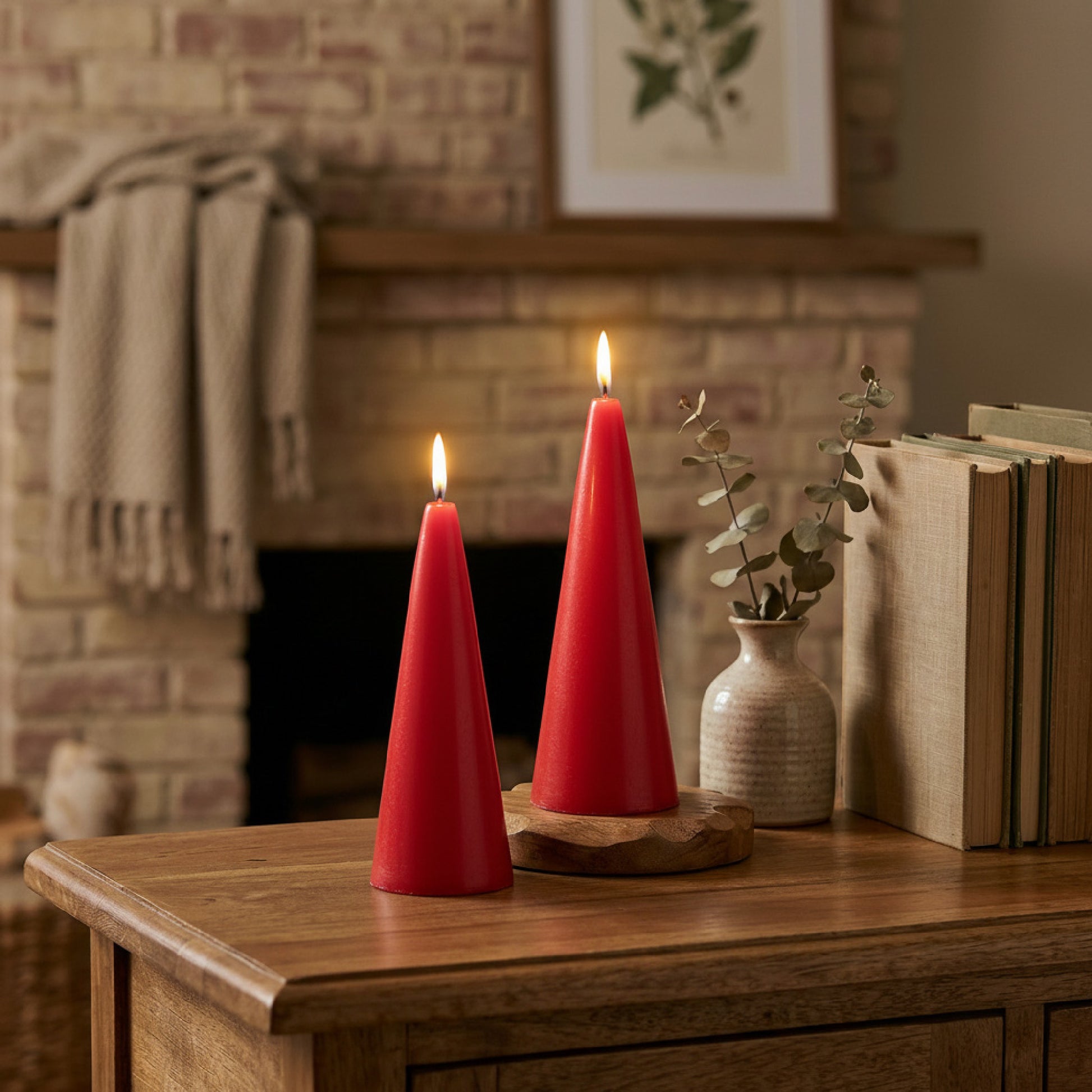 LED Unscented Cone Candle with Timer Red 2.6" X 8", Holiday Decor- Set of 2