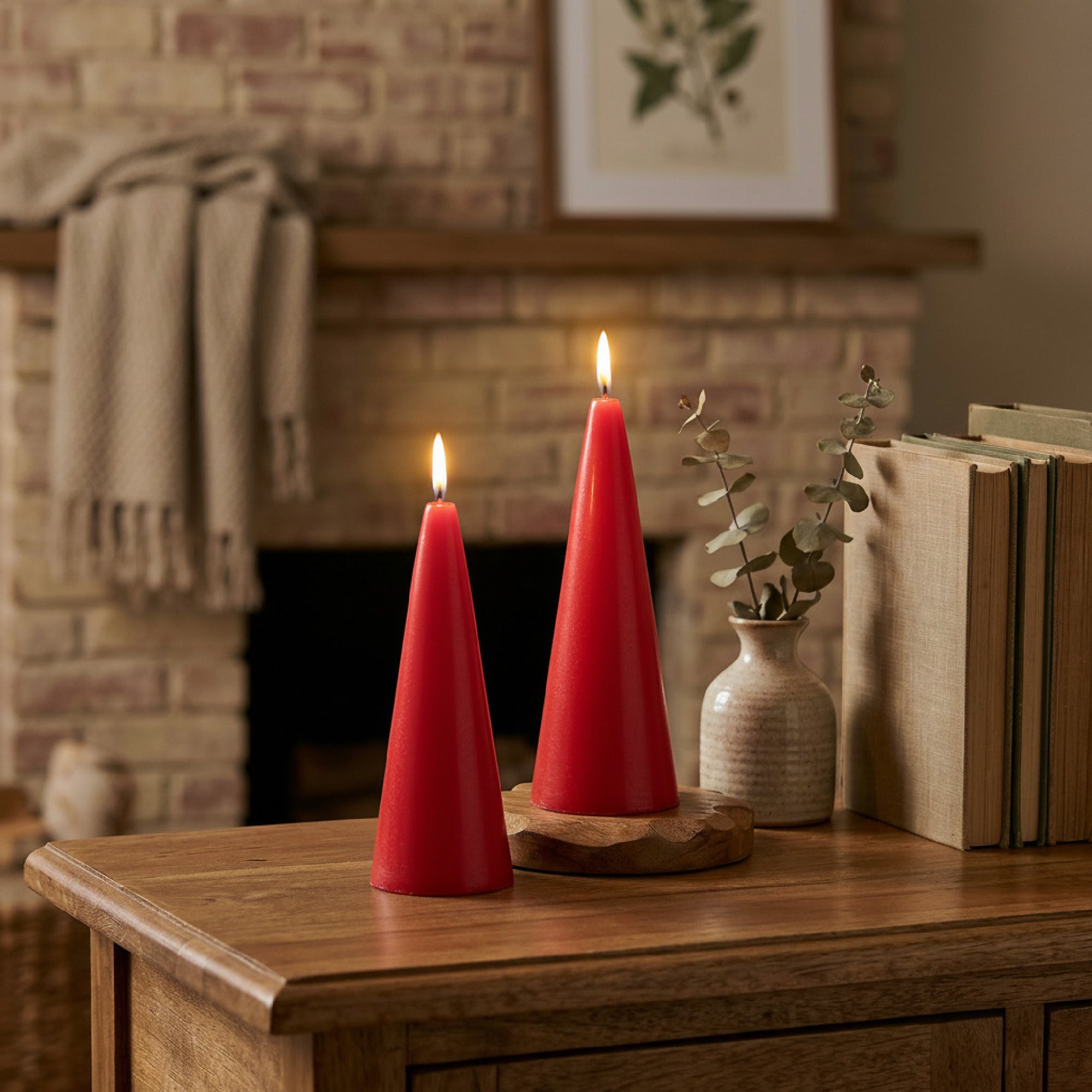 LED Unscented Cone Candle with Timer Red 2.6" X 8", Holiday Decor- Set of 2
