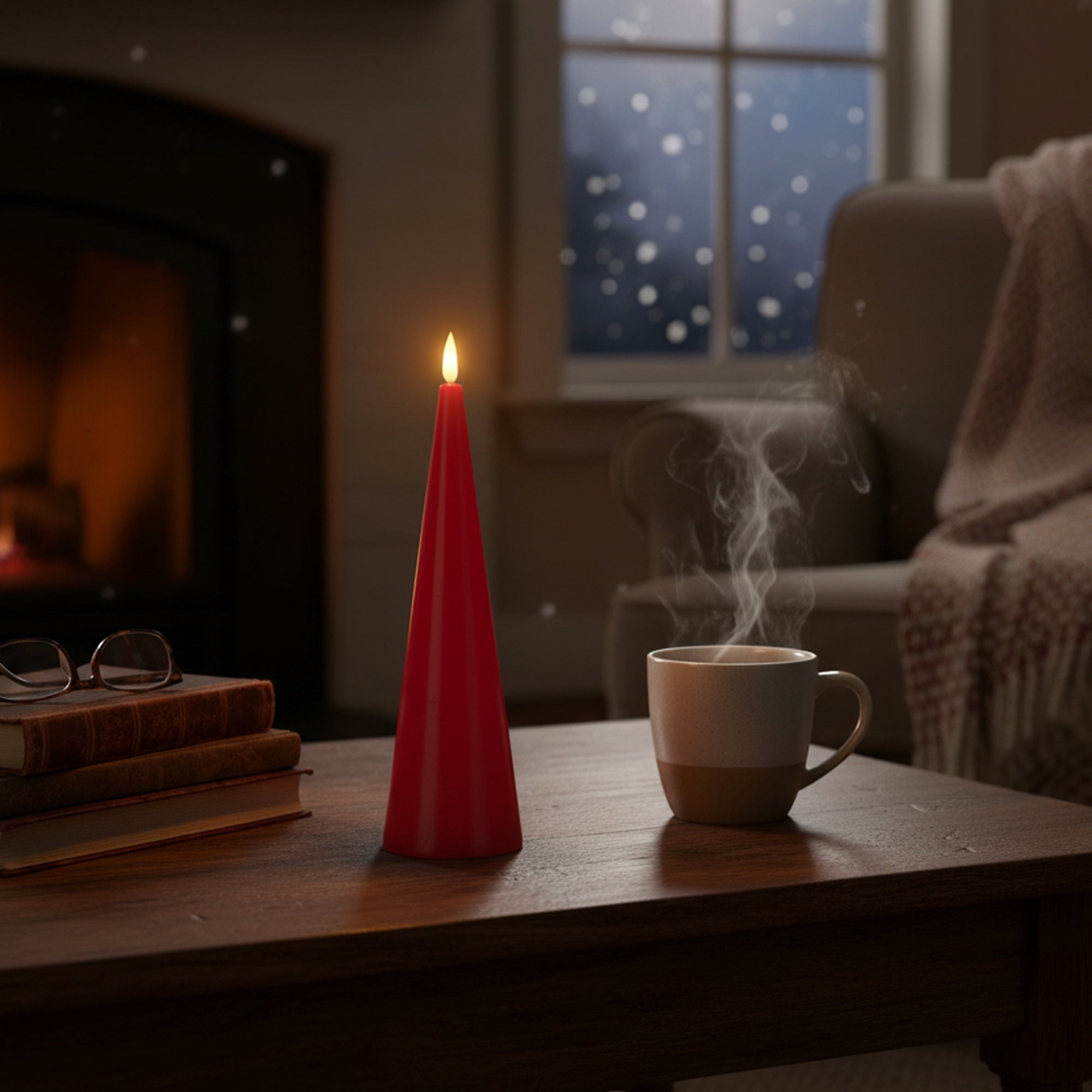 LED Unscented Cone Candle with Timer Red 2.6" X 8", Holiday Decor- Set of 2