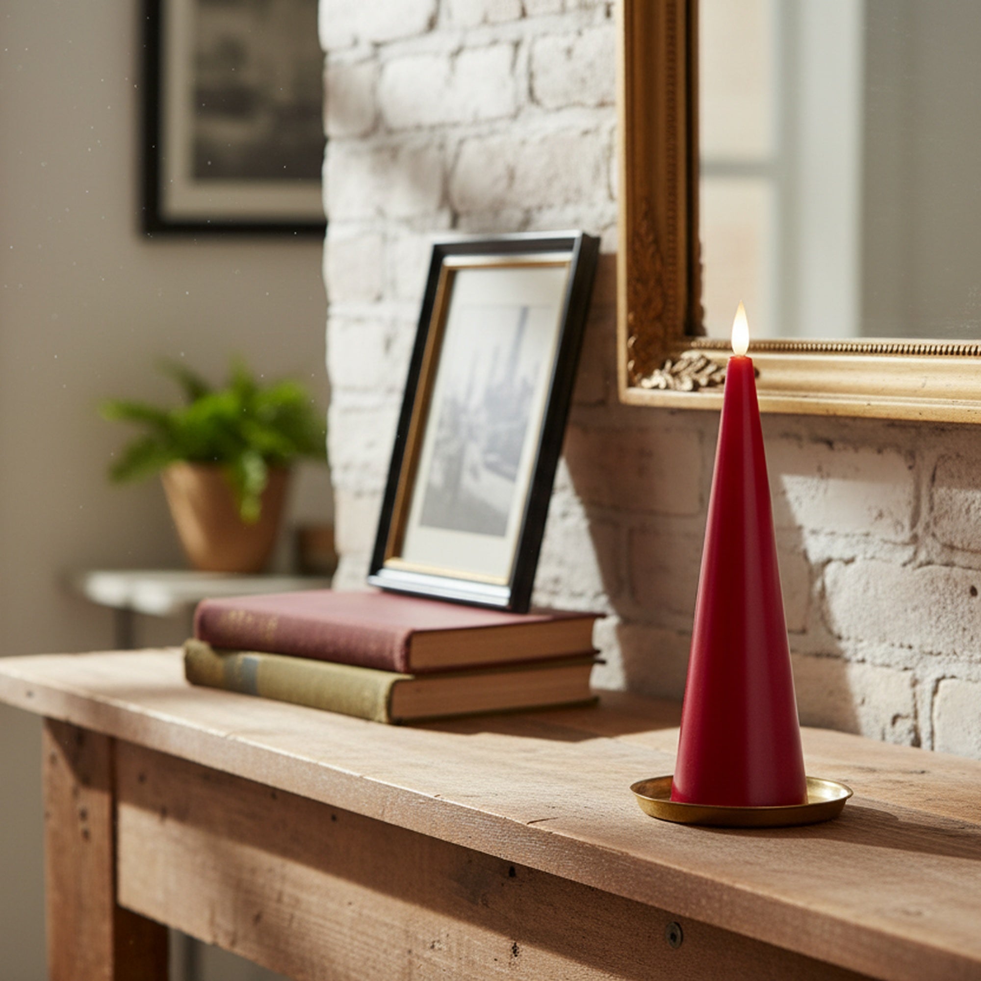 LED Unscented Cone Candle with Timer Red 2.6" X 8", Holiday Decor- Set of 2