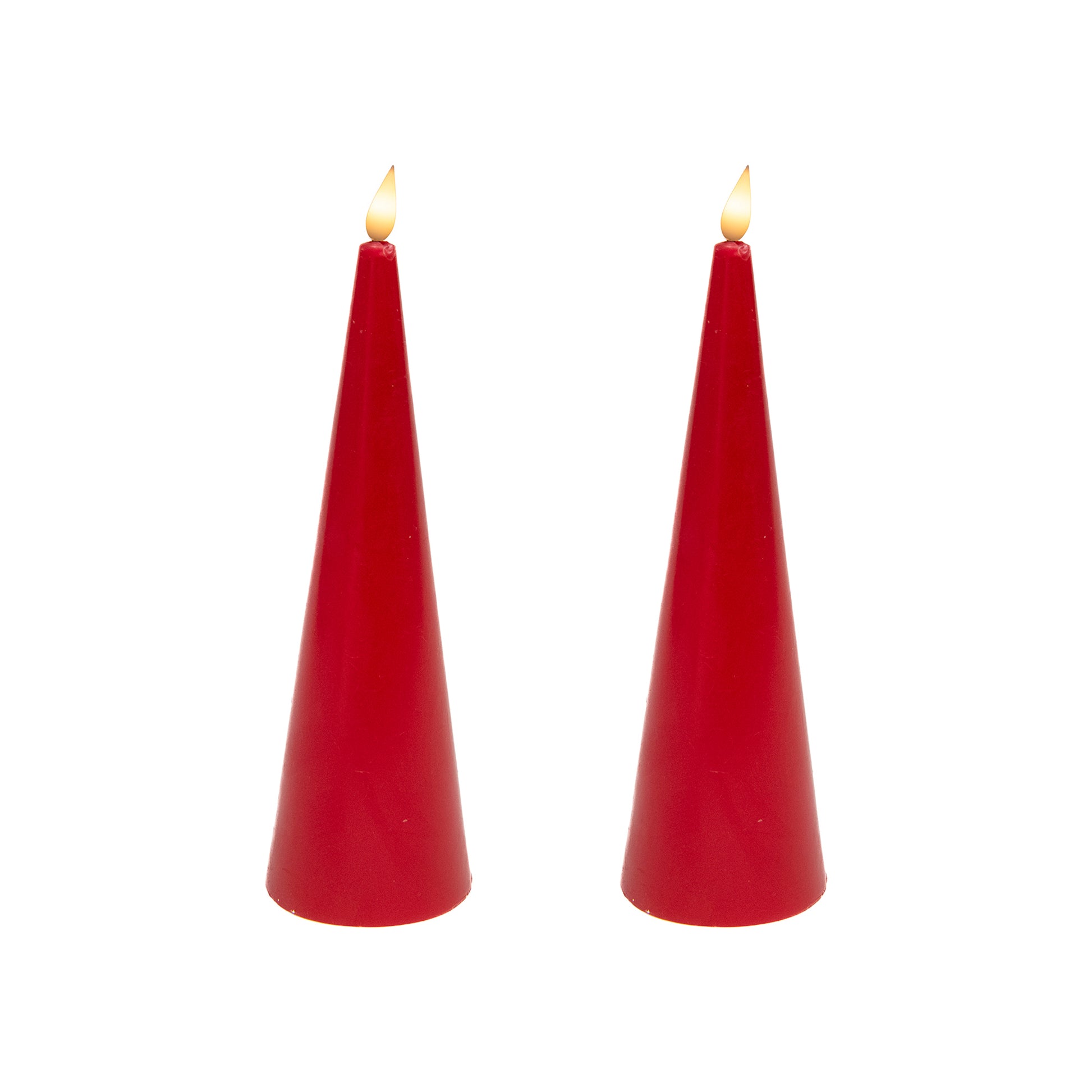 LED Unscented Cone Candle with Timer Red 2.6" X 8", Holiday Decor- Set of 2