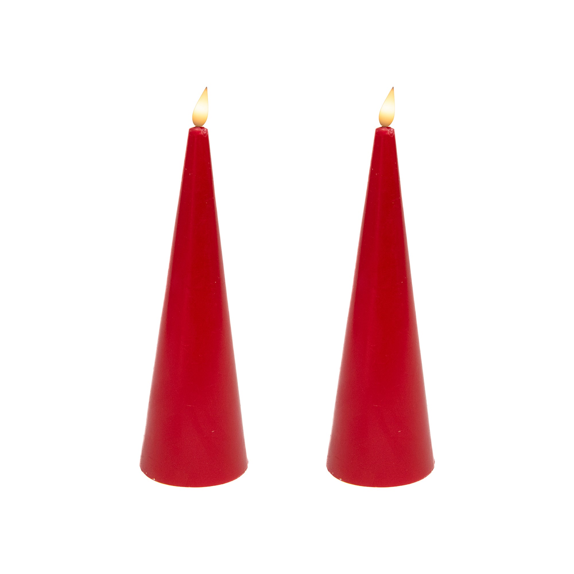 LED Unscented Cone Candle with Timer Red 2.6" X 8", Holiday Decor- Set of 2