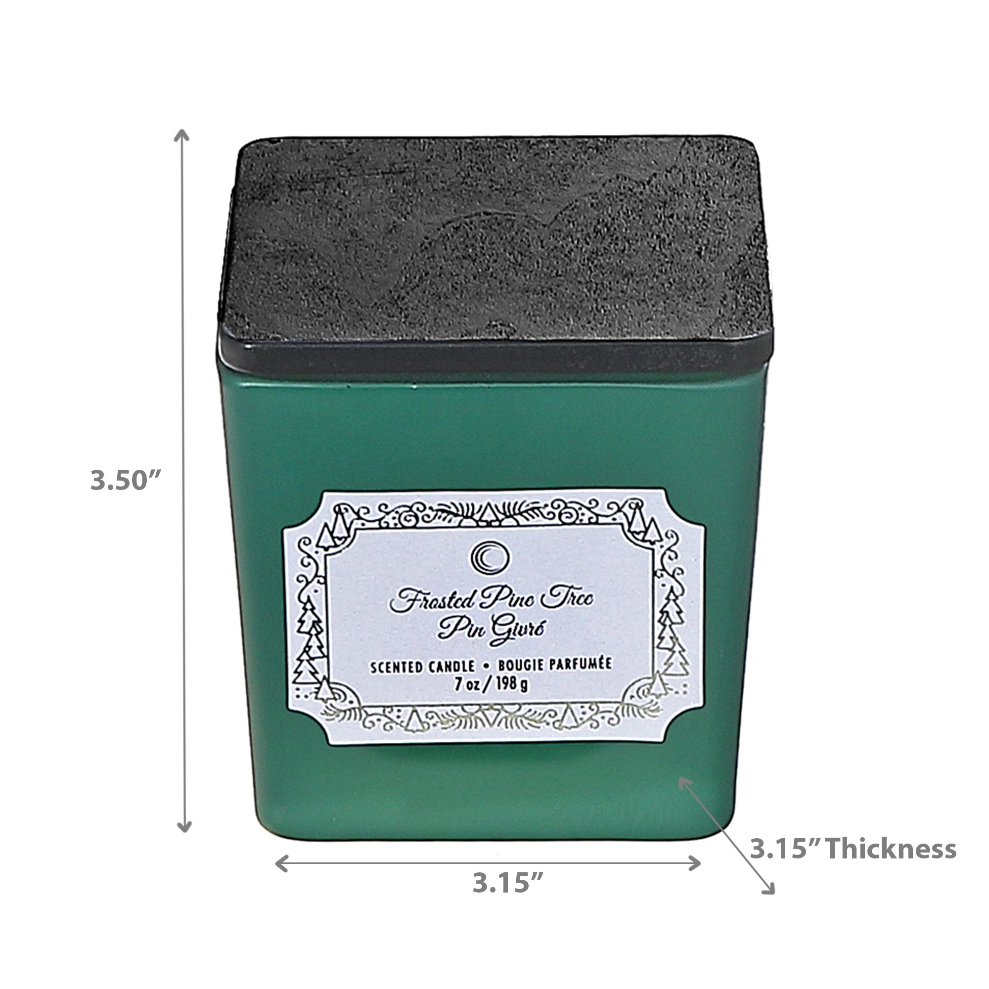 Christmas Square Candle Frosted Pine Tree 7 Oz, Holiday Candle, Festive Home Decor
