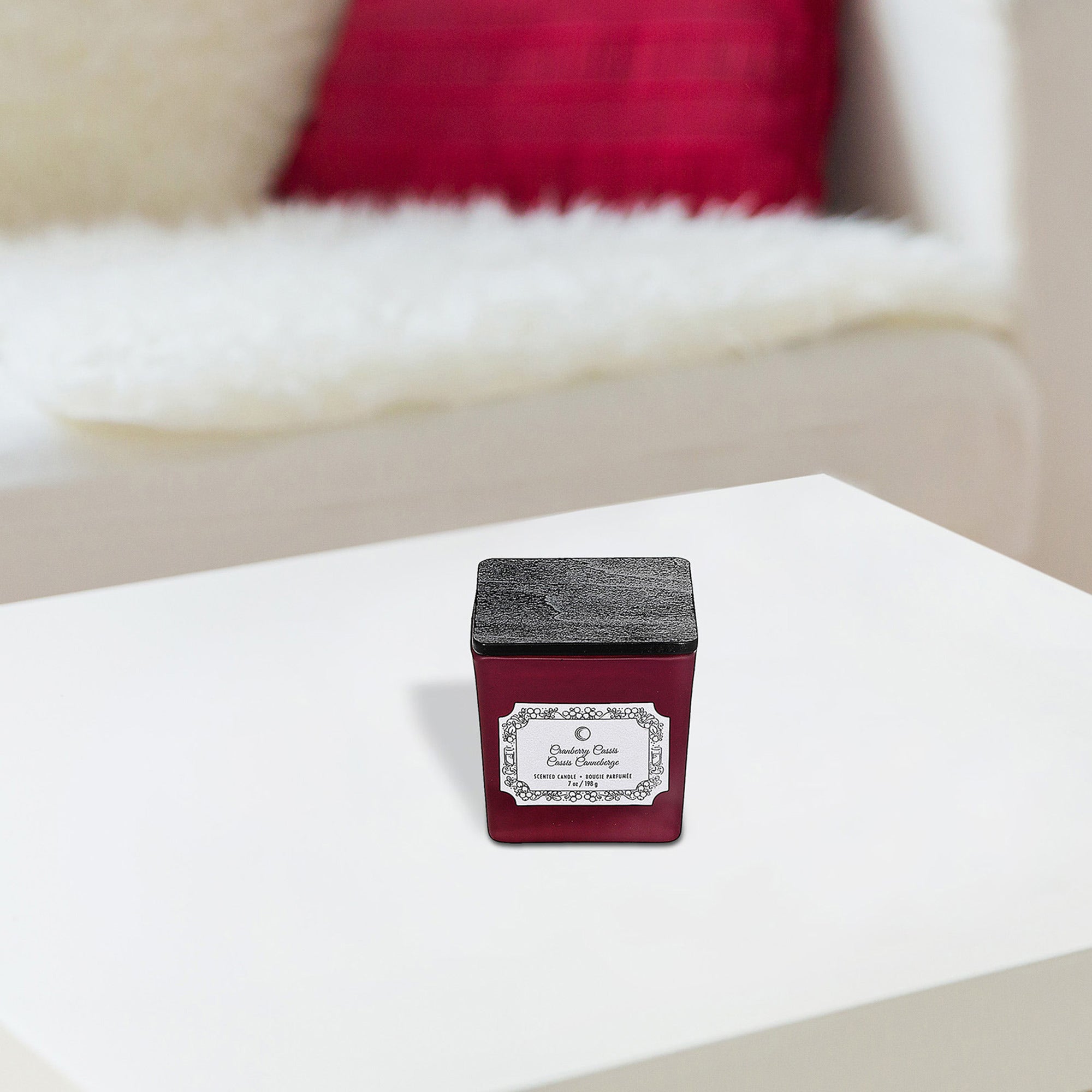 Christmas Square Candle Cranberry Cassis 7 Oz, Holiday Candle, Festive Home Decor