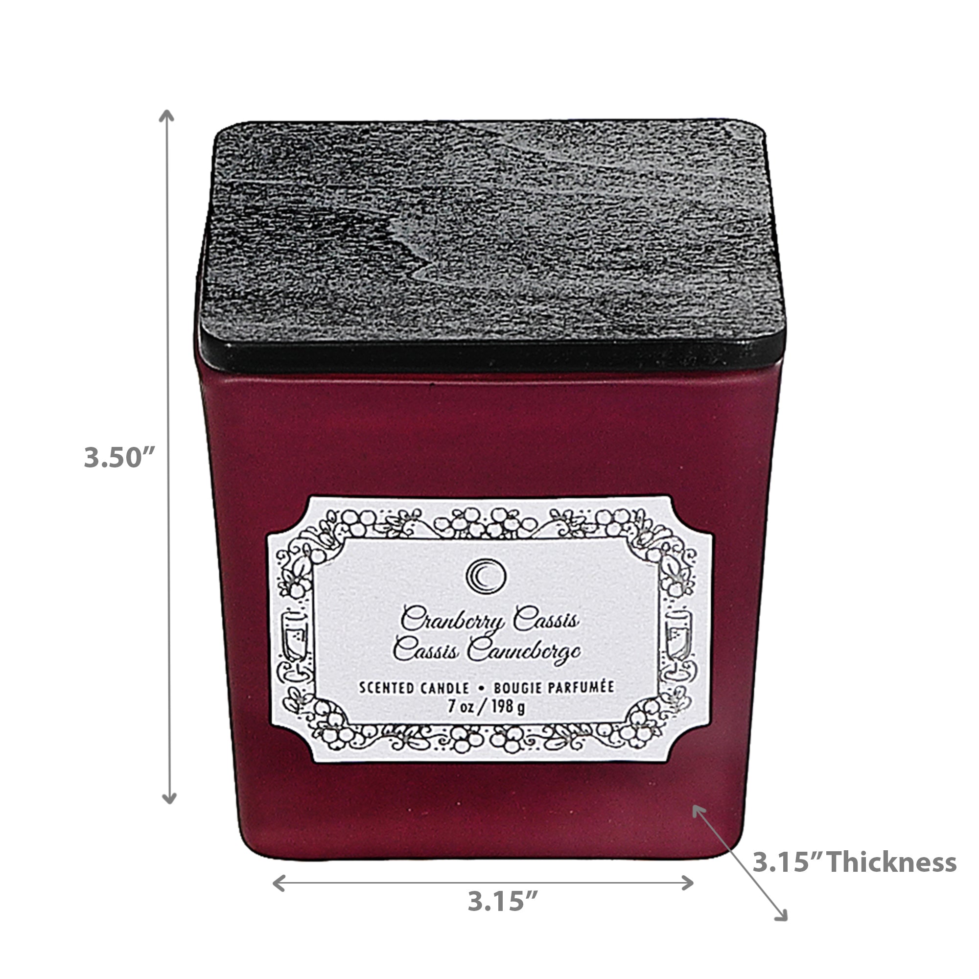 Christmas Square Candle Cranberry Cassis 7 Oz, Holiday Candle, Festive Home Decor
