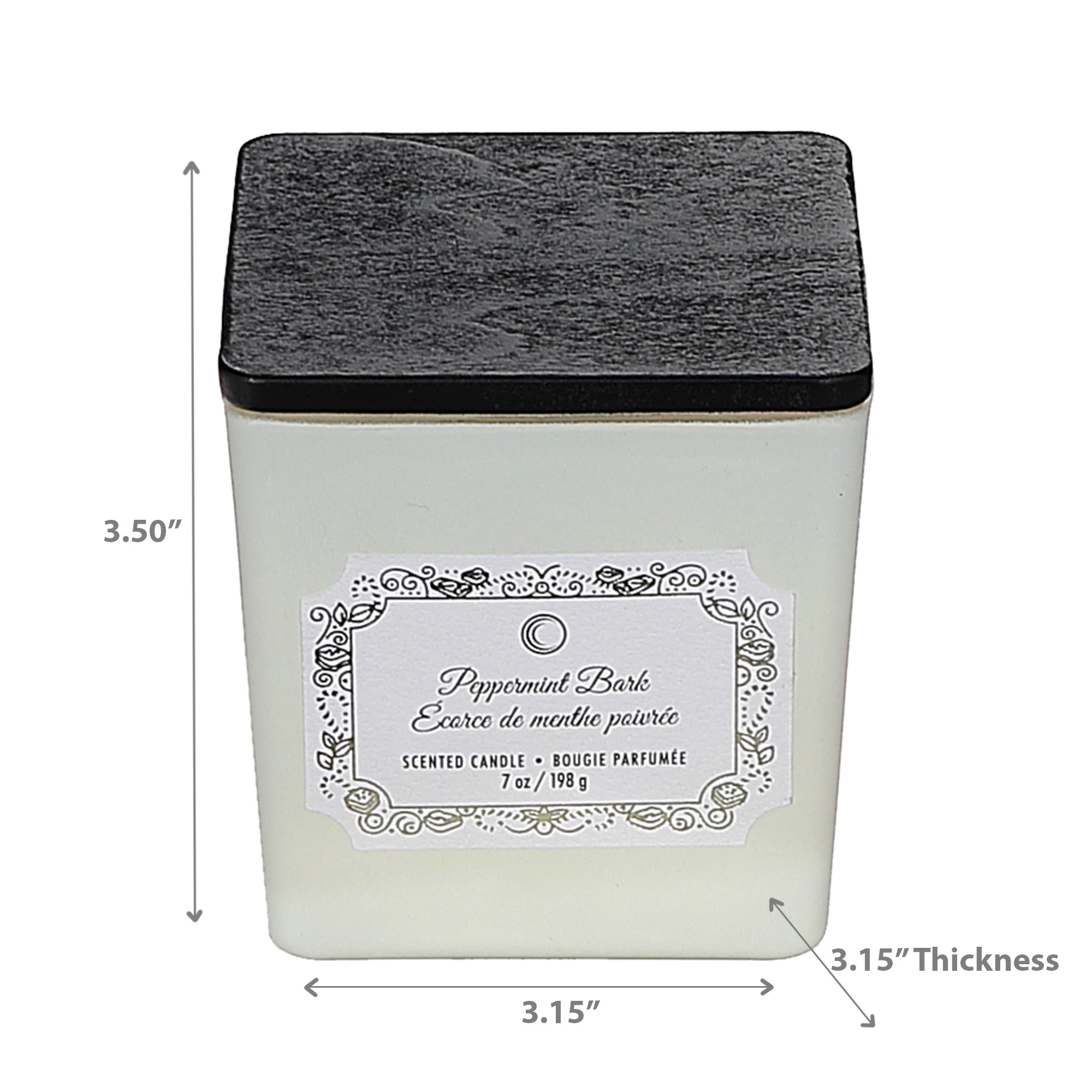 Christmas Square Candle Peppermint Bark 7 Oz, Holiday Candle, Festive Home Decor