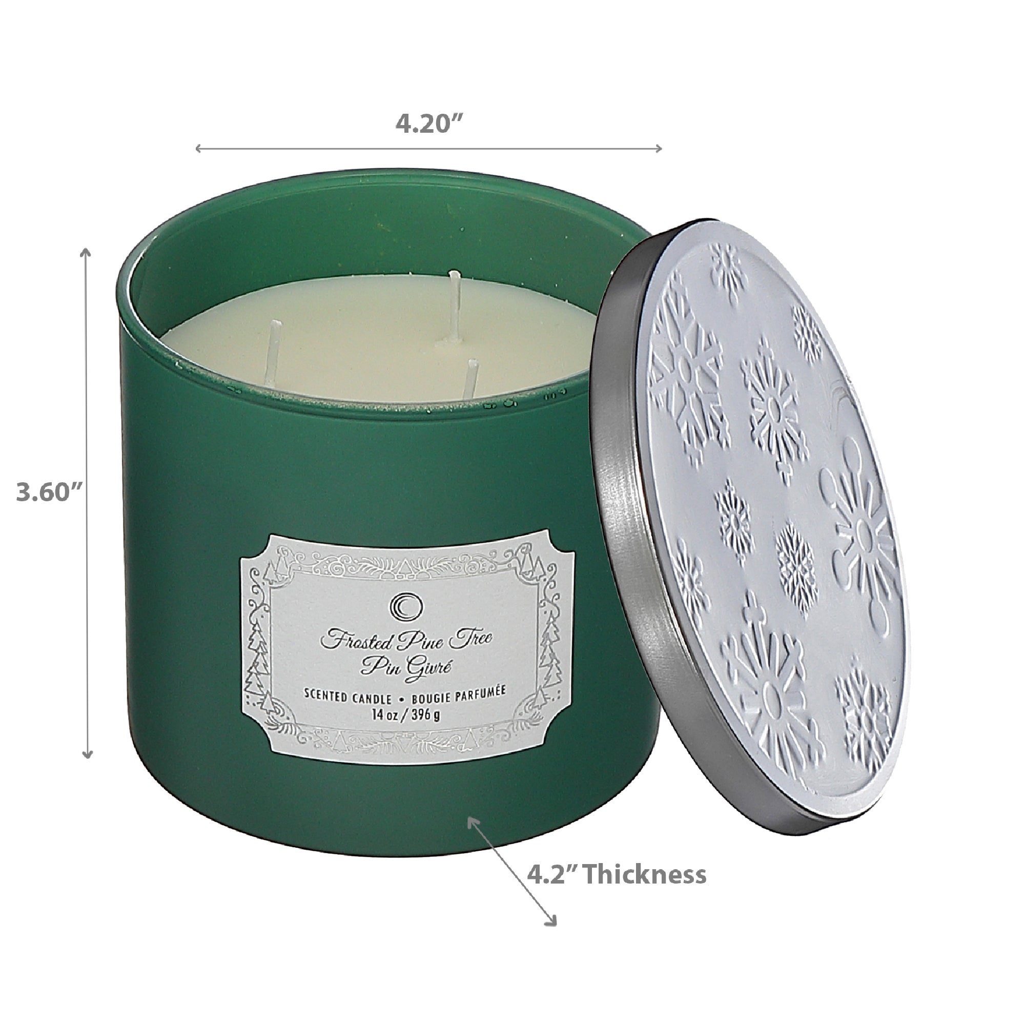 Christmas 3 Wick Jar Candle Frosted Pine Tree 14 Oz, Holiday Candle, Festive Fragrance