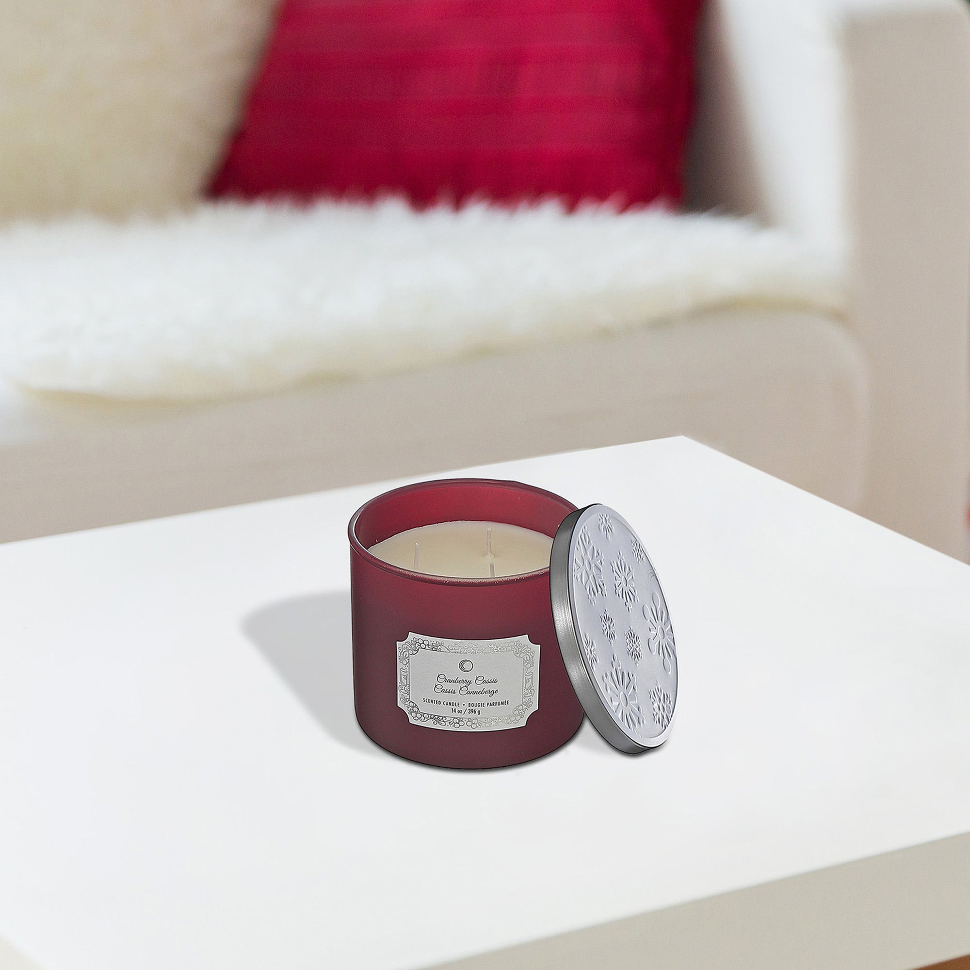 Christmas 3 Wick Jar Candle Cranberry Cassis 14 Oz, Holiday Candle, Festive Fragrance
