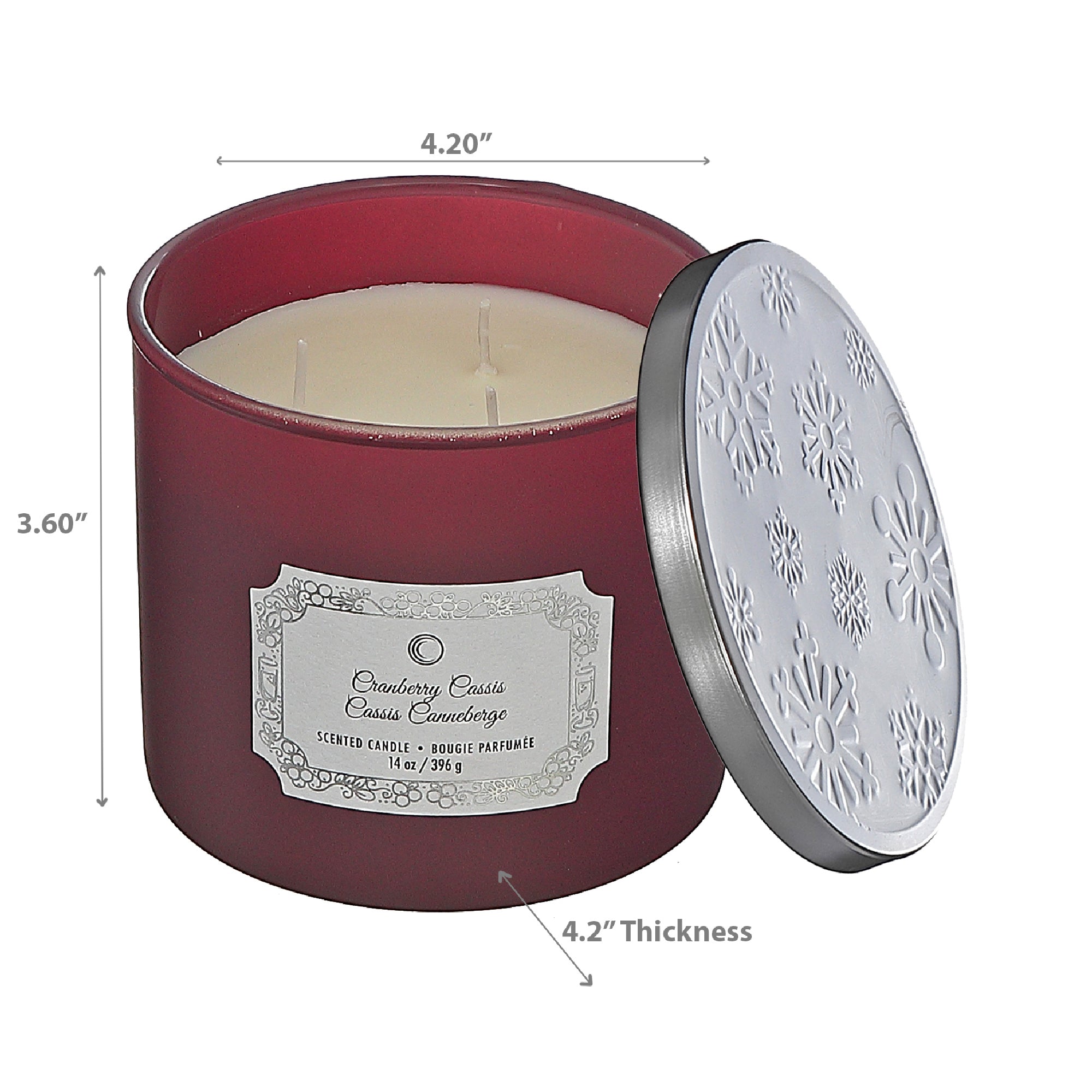 Christmas 3 Wick Jar Candle Cranberry Cassis 14 Oz, Holiday Candle, Festive Fragrance