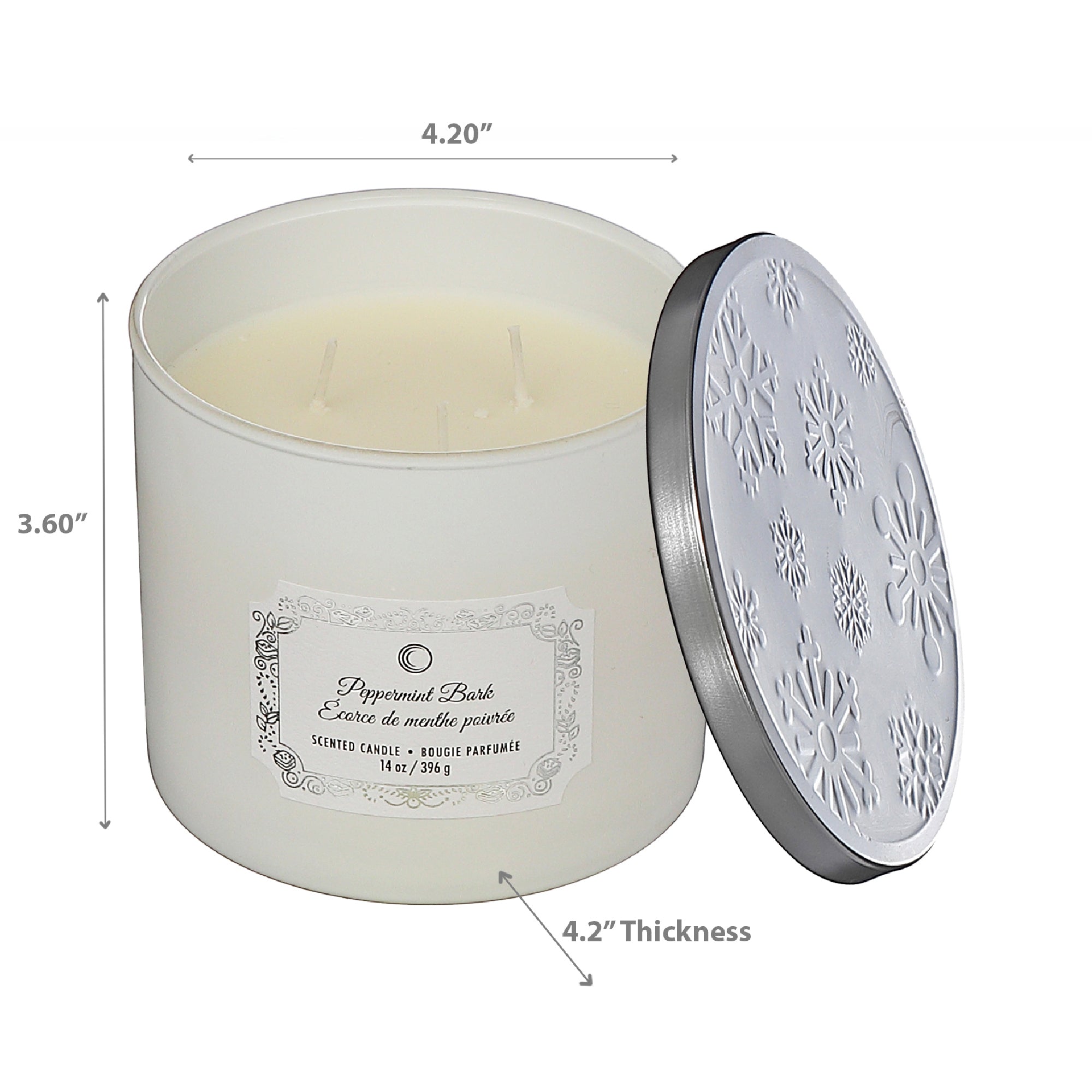 Christmas 3 Wick Jar Candle Peppermint Bark 14 Oz, Holiday Candle, Festive Fragrance