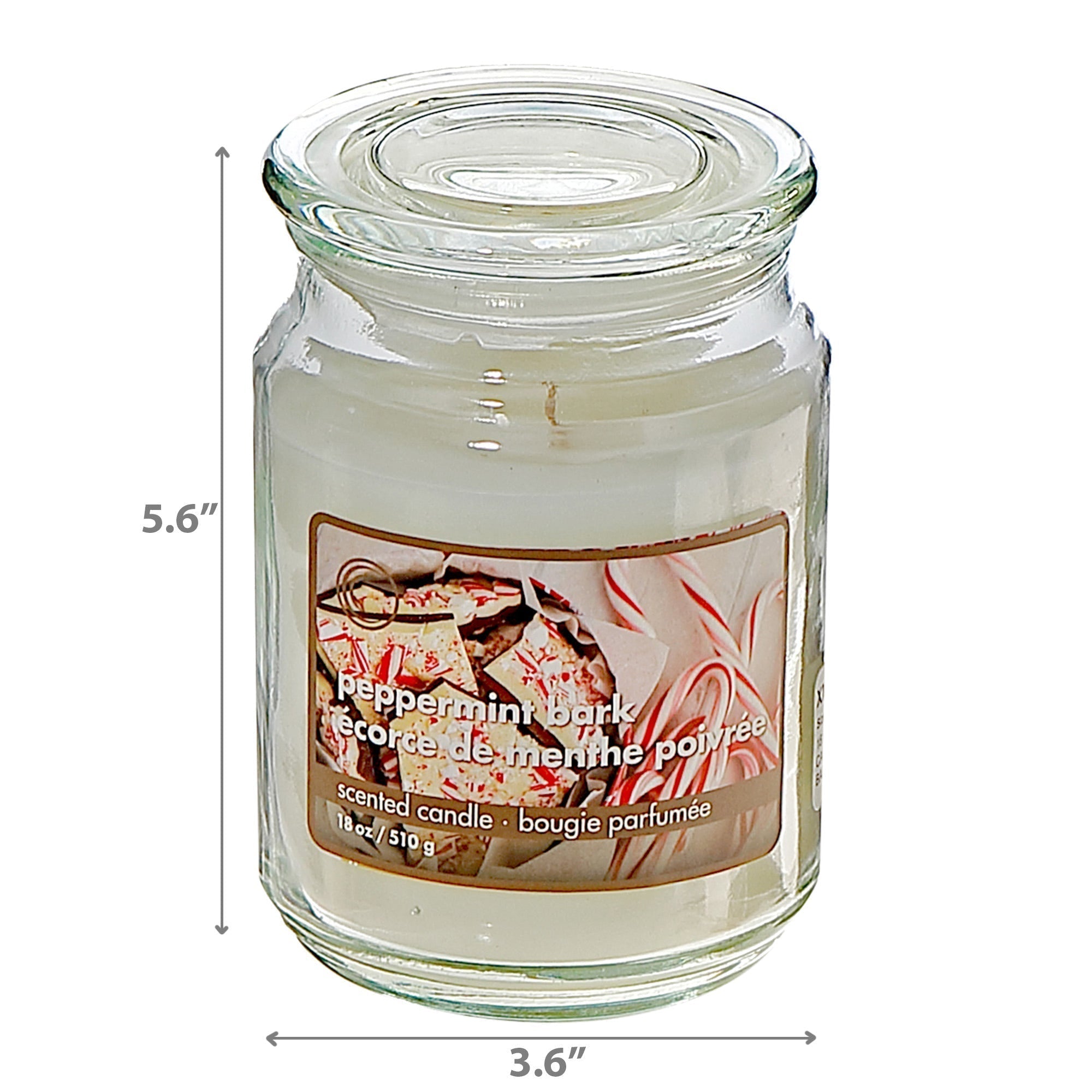 18 Oz Scented Jar Candle Peppermint Bark Fragrance - Set of 2, Holiday Candle, Christmas Home Decor, Festive Table Accent