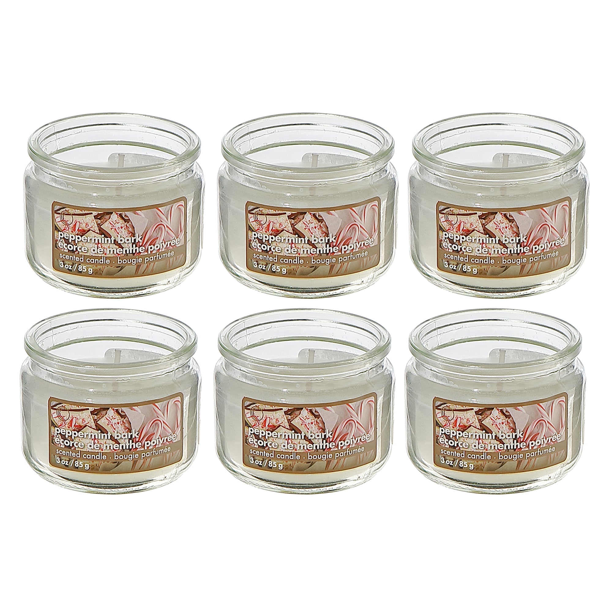 Three Oz Scented Jar Candle Peppermint Bark Fragrance - Set of 6, Holiday Candle, Christmas Home Fragrance, Festive Decor