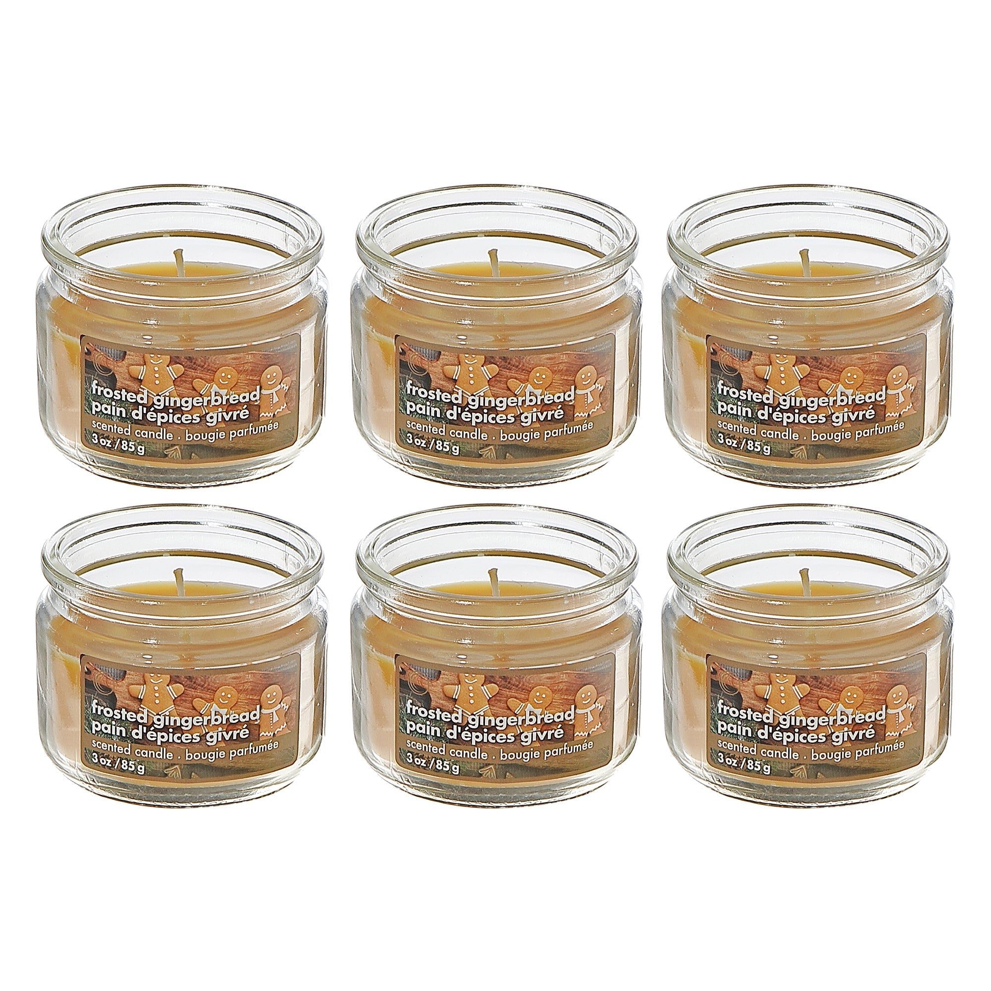 Three Oz Scented Jar Candle Frosted Gingerbread Fragrance - Set of 6, Holiday Candle, Christmas Home Fragrance, Festive Decor