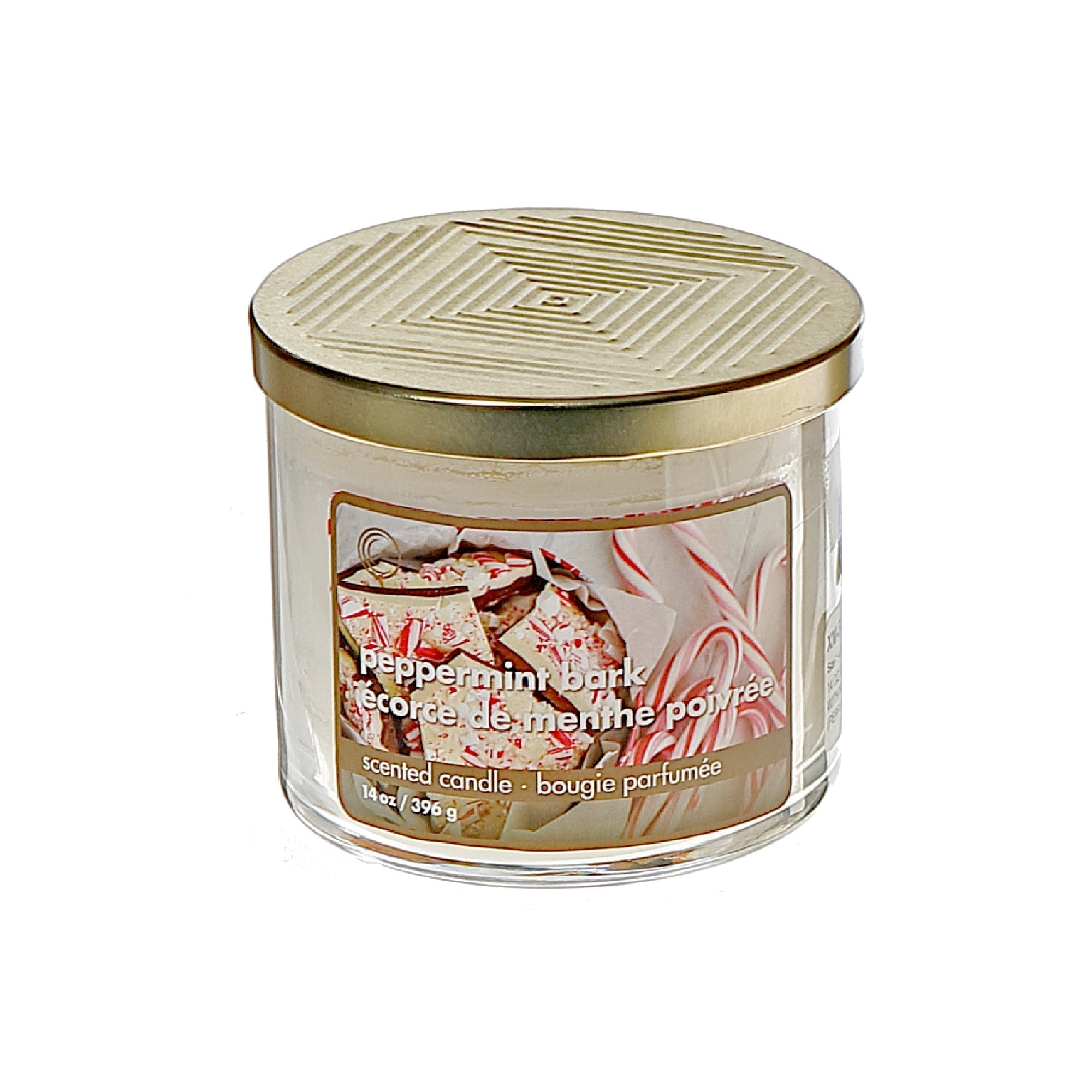 14 Oz Three Wick Jar Candle with Metal Lid Peppermint Bark Fragrance - Set of 2, Holiday Candle, Christmas Decor, Festive Table Accent