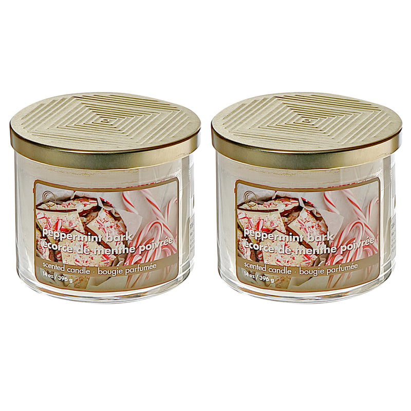 14 Oz 3 Wick Jar Candle With Metal Lid (Peppermint Bark) - Set of 2