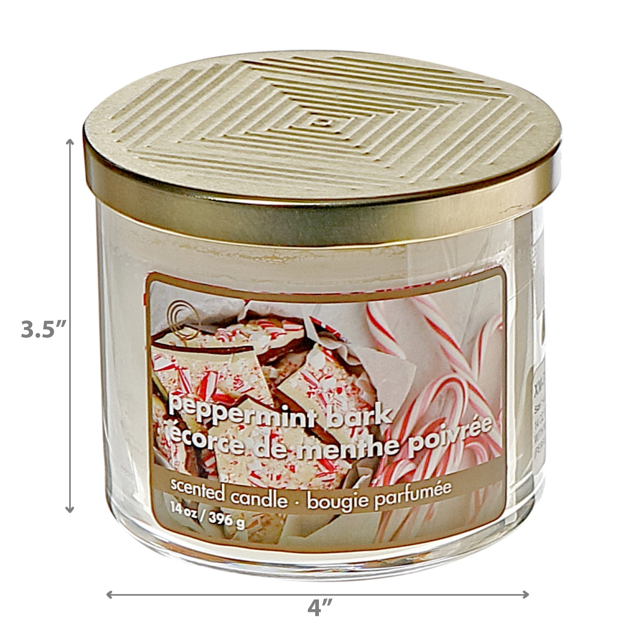 14 Oz Three Wick Jar Candle with Metal Lid Peppermint Bark Fragrance - Set of 2, Holiday Candle, Christmas Decor, Festive Table Accent