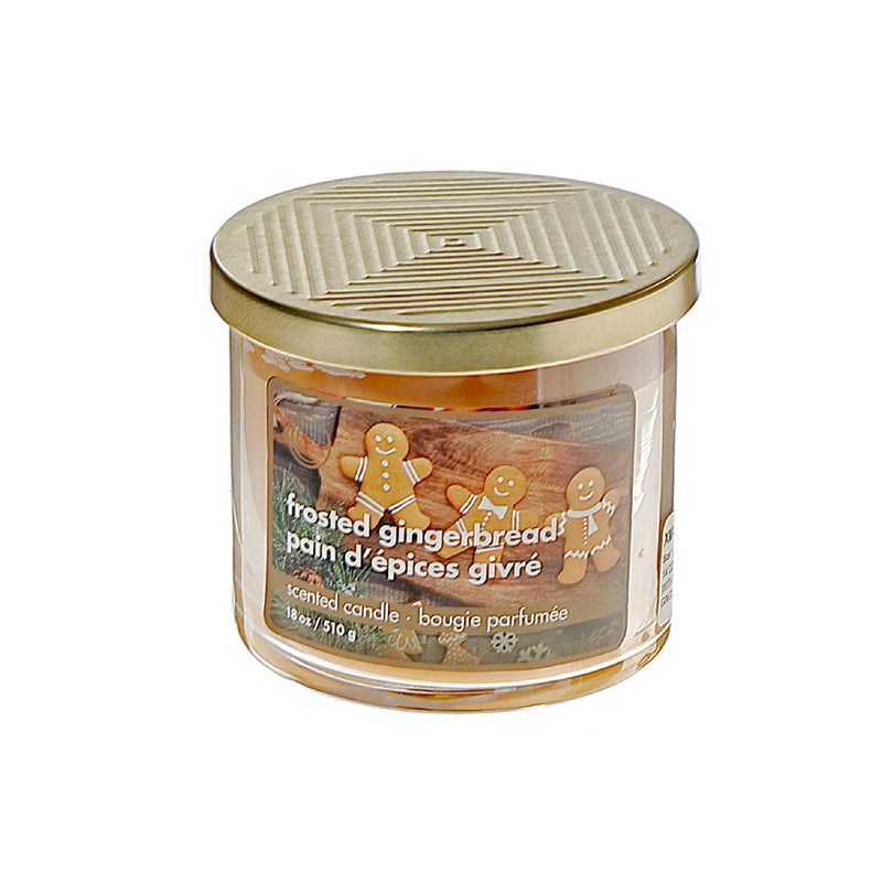14 Oz 3 Wick Jar Candle With Metal Lid (Frosted Gingerbread) - Set of 2