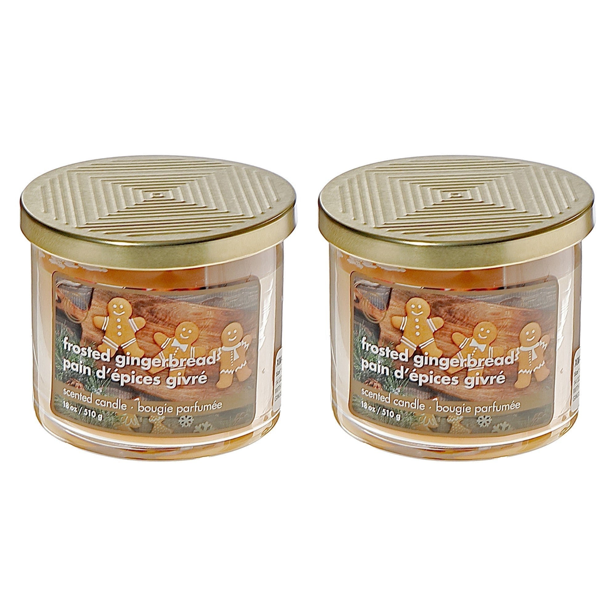 14 Oz Three Wick Jar Candle with Metal Lid Frosted Gingerbread Fragrance - Set of 2, Christmas Candle, Holiday Home Decor, Festive Table Accent