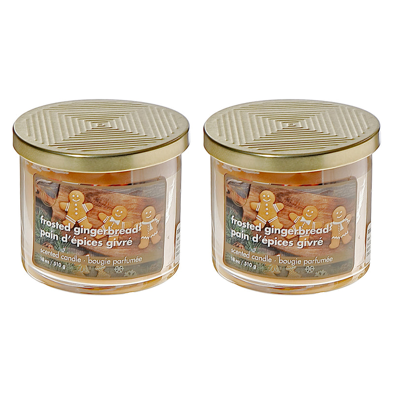 14 Oz 3 Wick Jar Candle With Metal Lid (Frosted Gingerbread) - Set of 2