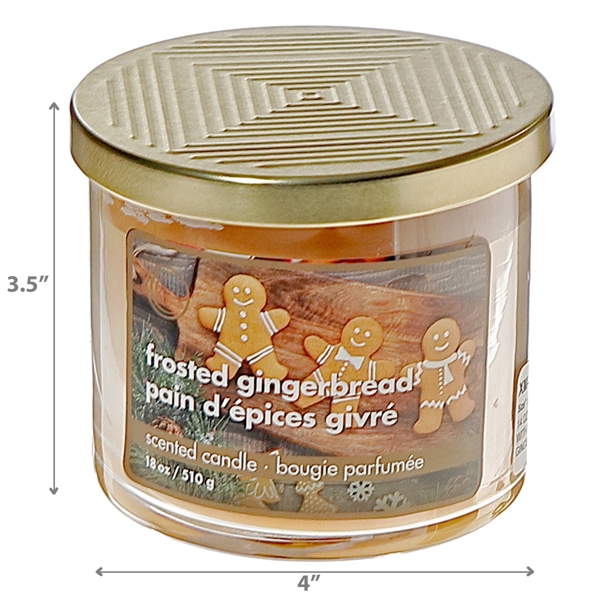 14 Oz Three Wick Jar Candle with Metal Lid Frosted Gingerbread Fragrance - Set of 2, Christmas Candle, Holiday Home Decor, Festive Table Accent