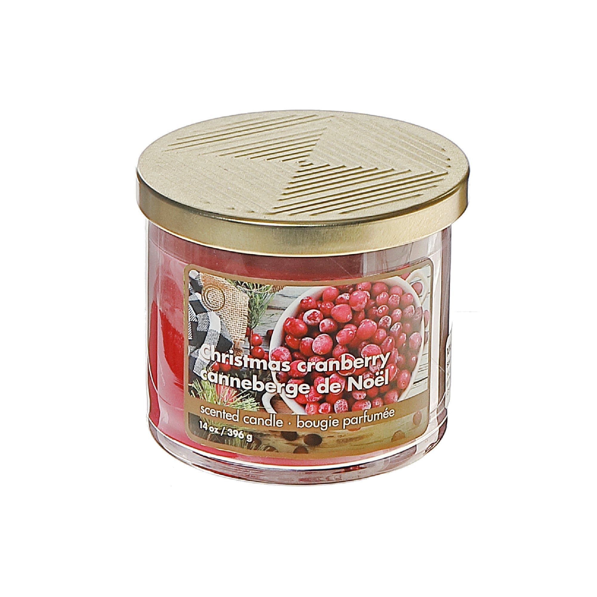 14 Oz Three Wick Jar Candle with Metal Lid Christmas Cranberry Fragrance - Set of 2, Holiday Candle, Christmas Decor, Festive Table Accent