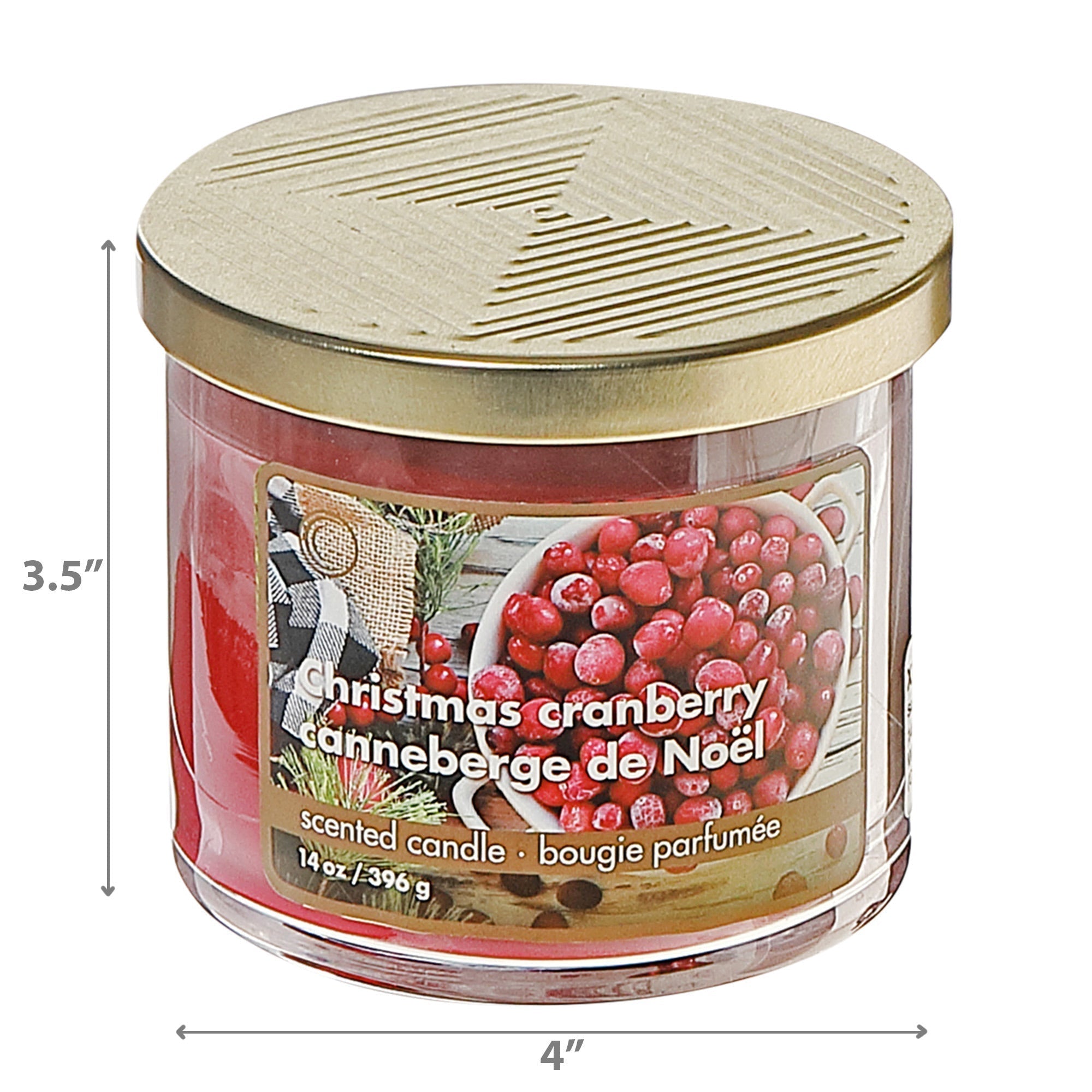 14 Oz Three Wick Jar Candle with Metal Lid Christmas Cranberry Fragrance - Set of 2, Holiday Candle, Christmas Decor, Festive Table Accent
