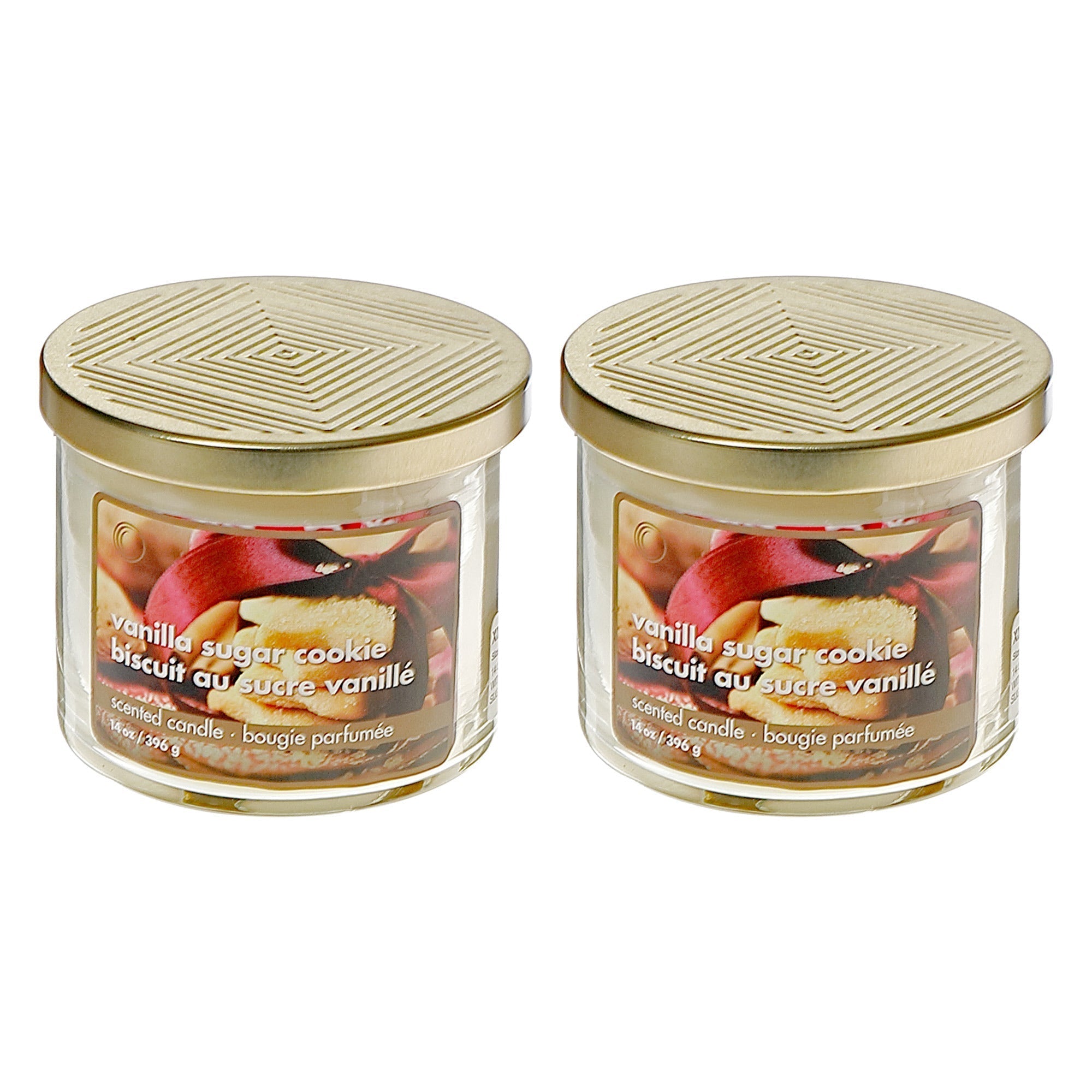 14 Oz Three Wick Jar Candle with Metal Lid Vanilla Sugar Cookie Fragrance - Set of 2, Holiday Candle, Christmas Home Decor, Festive Table Accent