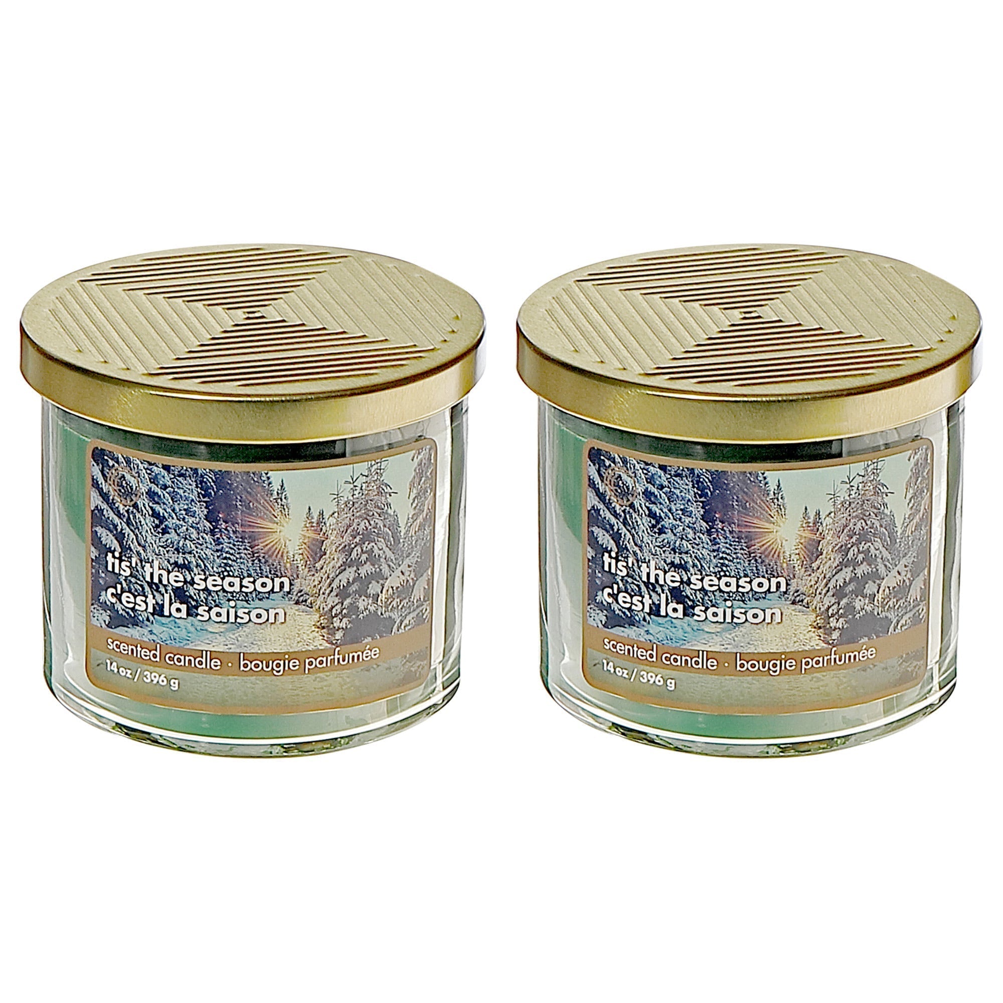 14 Oz Three Wick Jar Candle with Metal Lid Tis The Season Fragrance - Set of 2, Christmas Candle, Holiday Home Decor, Festive Table Accent