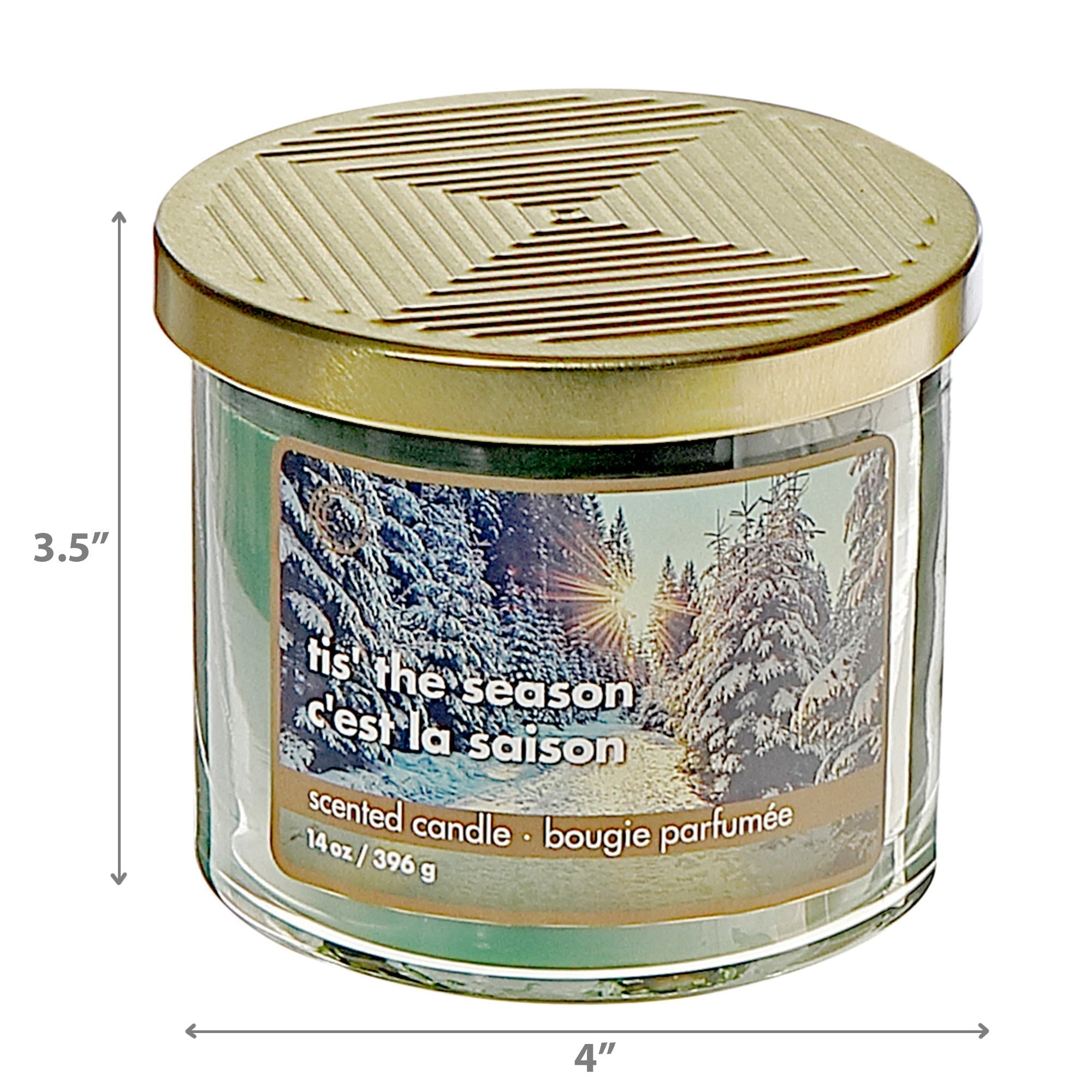 14 Oz Three Wick Jar Candle with Metal Lid Tis The Season Fragrance - Set of 2, Christmas Candle, Holiday Home Decor, Festive Table Accent