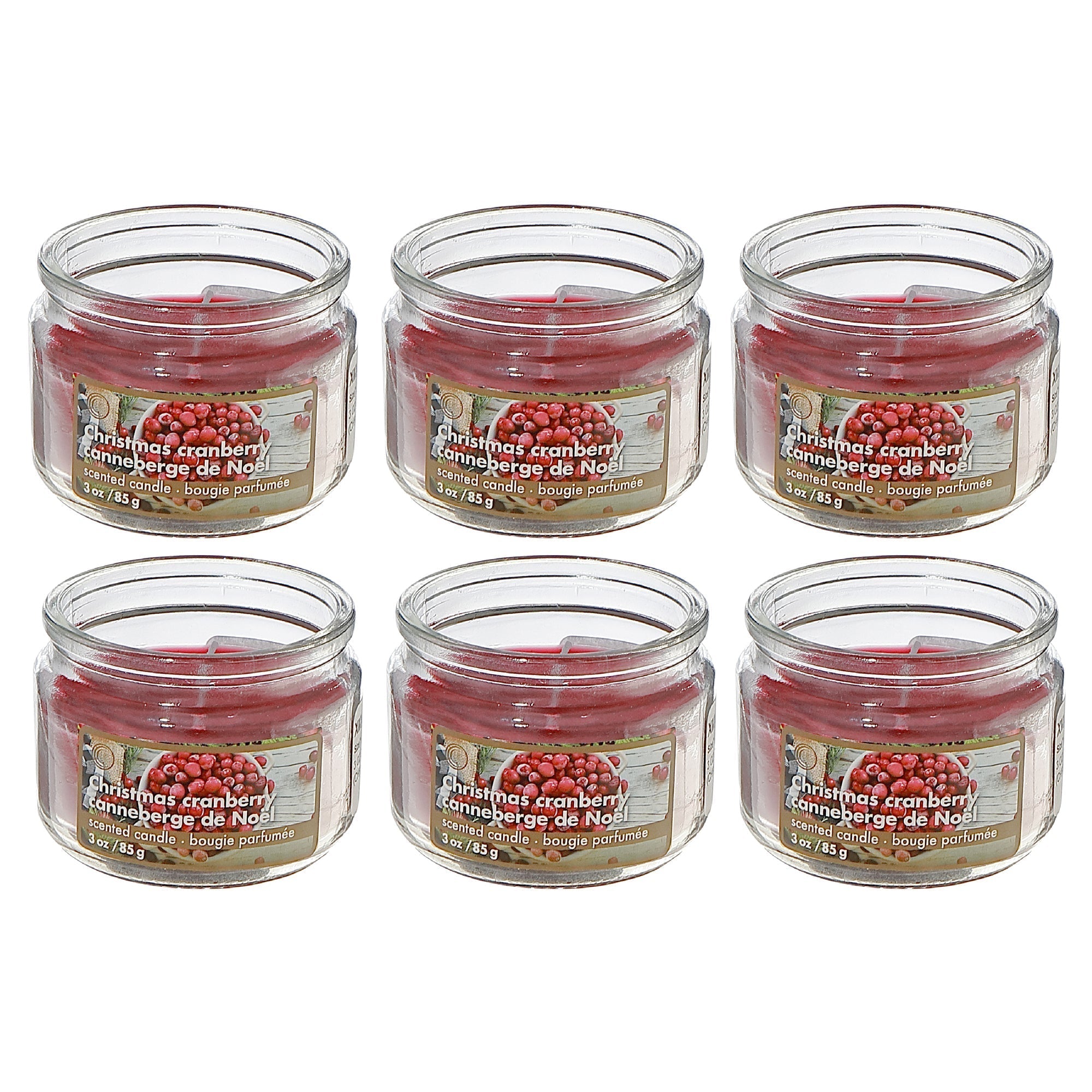 3oz Scented Jar Candle with Christmas Cranberry Fragrance - Set of 6, Holiday Candle, Christmas Decor, Festive Table Accent