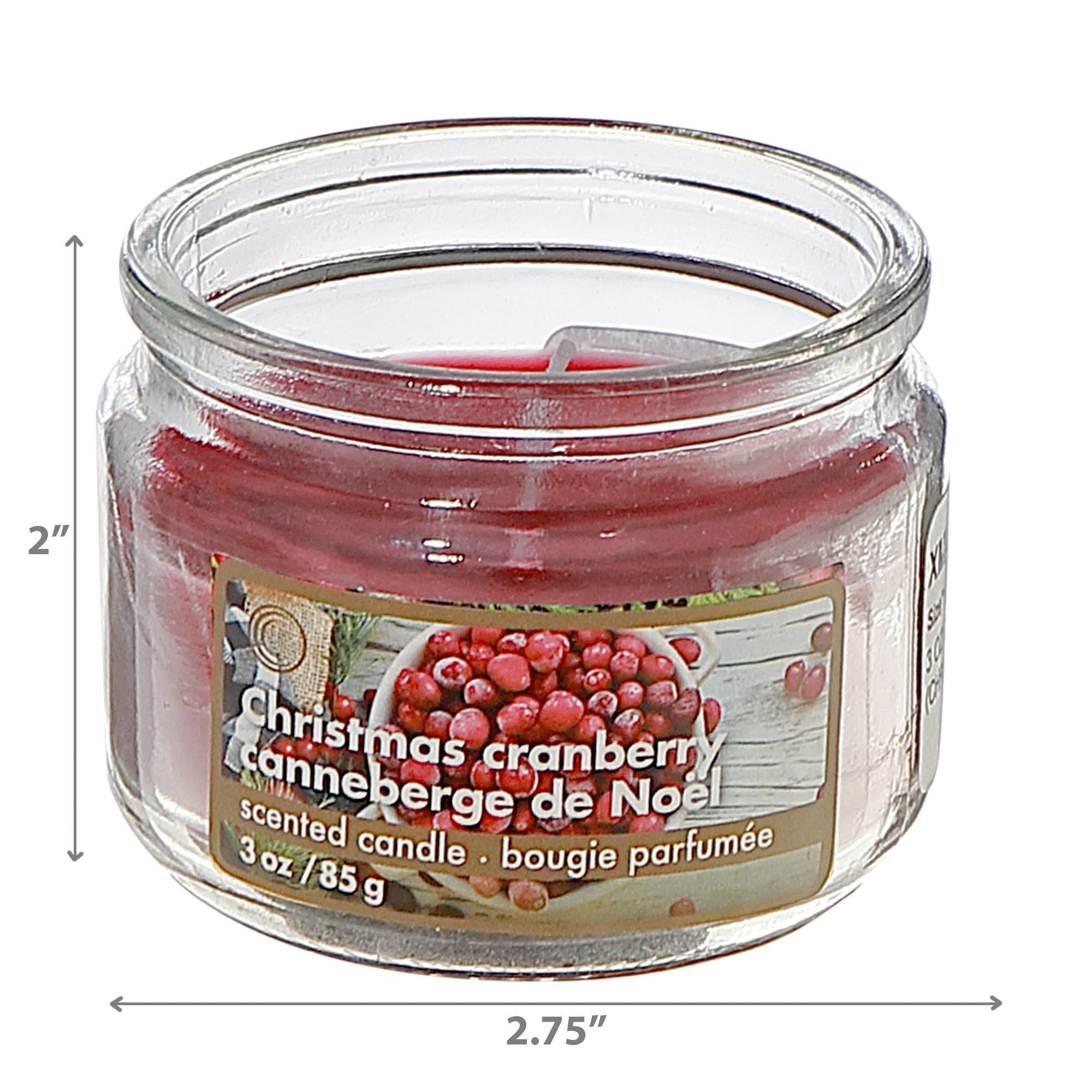 3oz Scented Jar Candle with Christmas Cranberry Fragrance - Set of 6, Holiday Candle, Christmas Decor, Festive Table Accent