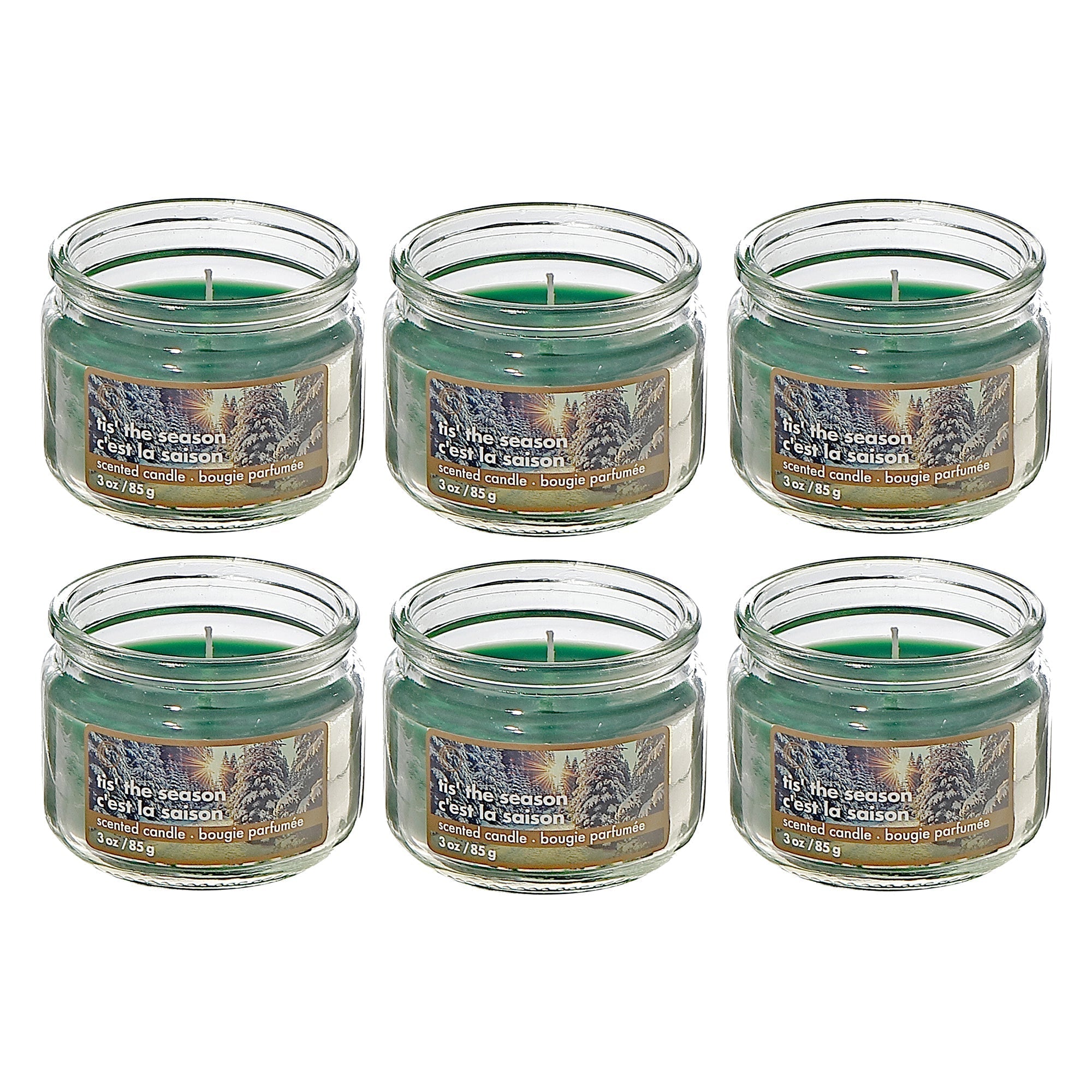 3oz Scented Jar Candle with Tis The Season Fragrance - Set of 6, Holiday Candle, Christmas Table Accent, Festive Gift