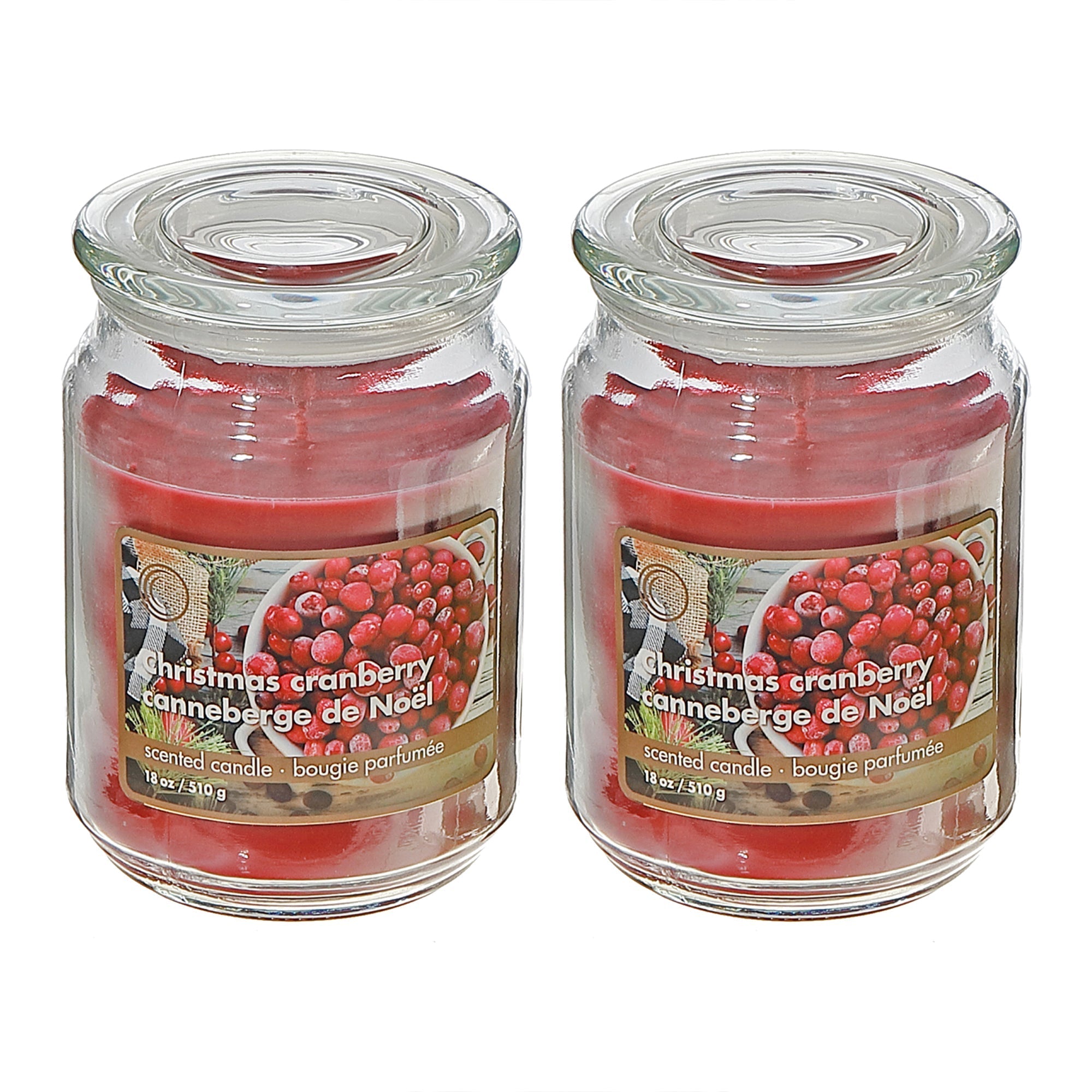 18 oz Scented Jar Candle with Christmas Cranberry Fragrance - Set of 2, Holiday Candle, Christmas Decor, Festive Home Accent