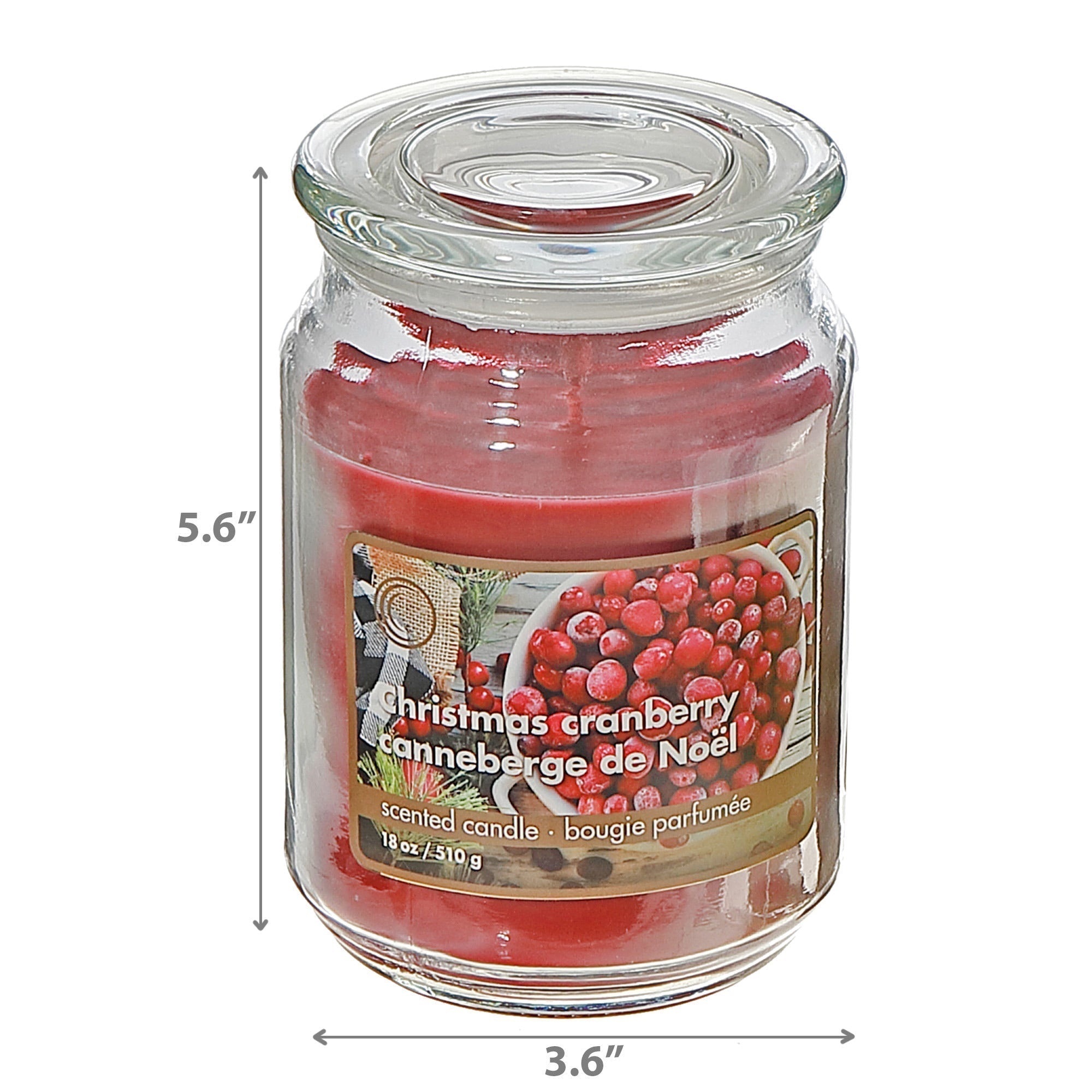 18 oz Scented Jar Candle with Christmas Cranberry Fragrance - Set of 2, Holiday Candle, Christmas Decor, Festive Home Accent