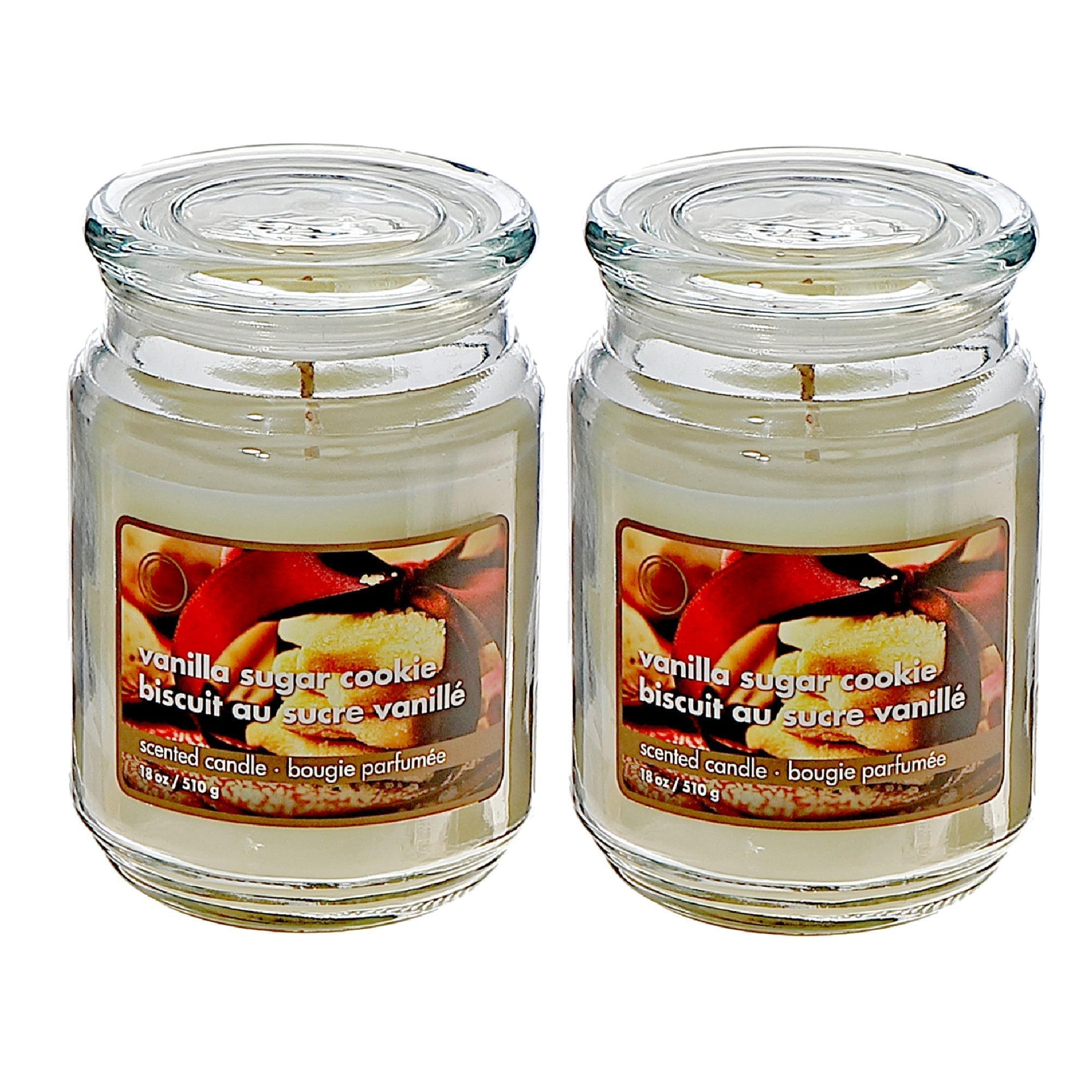 18 oz Scented Jar Candle with Vanilla Sugar Cookie Fragrance - Set of 2, Holiday Candle, Christmas Home Decor, Festive Accent