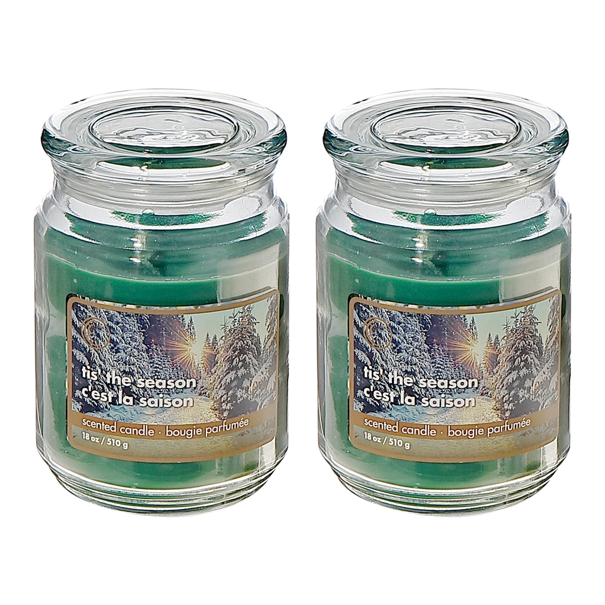 18 oz Scented Jar Candle with Tis The Season Fragrance - Set of 2, Christmas Candle, Holiday Decor, Festive Home Accent