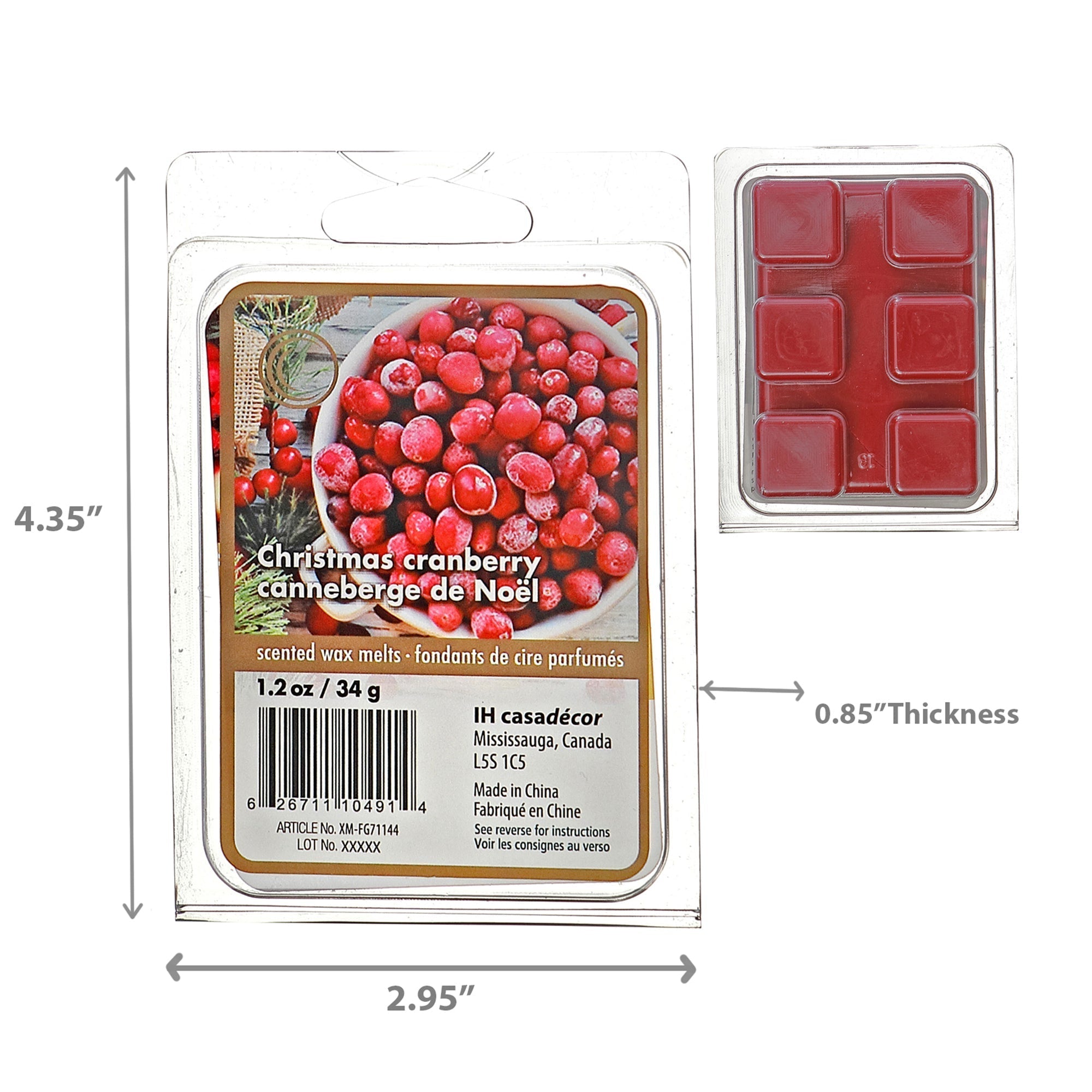 Six Pack Scented Wax Melts Christmas Cranberry Fragrance - Set of 6, Holiday Candle Alternative, Christmas Home Fragrance, Festive Table Accent