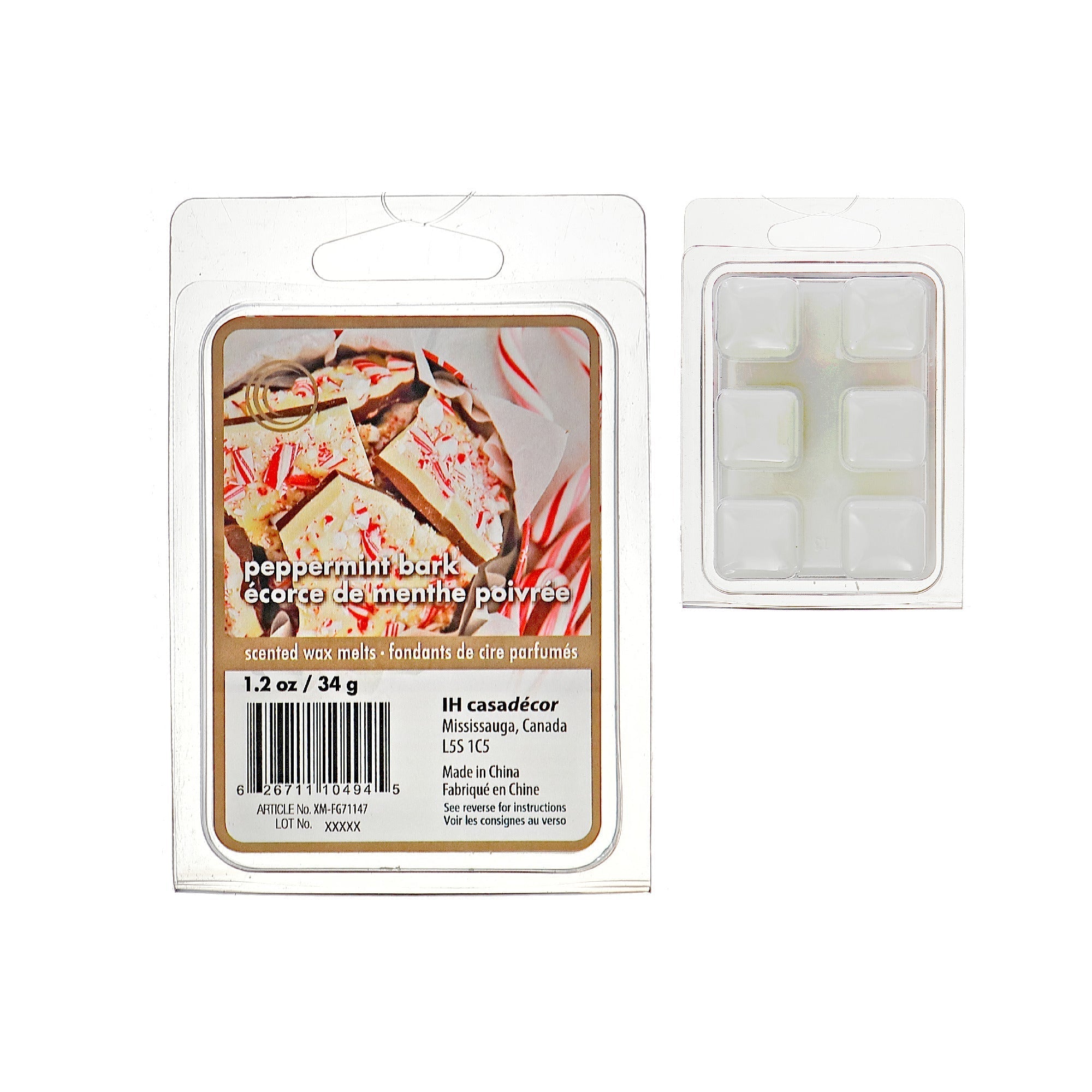 Six Pack Scented Wax Melts Peppermint Bark Fragrance - Set of 6, Holiday Candle Alternative, Christmas Home Fragrance, Festive Table Accent