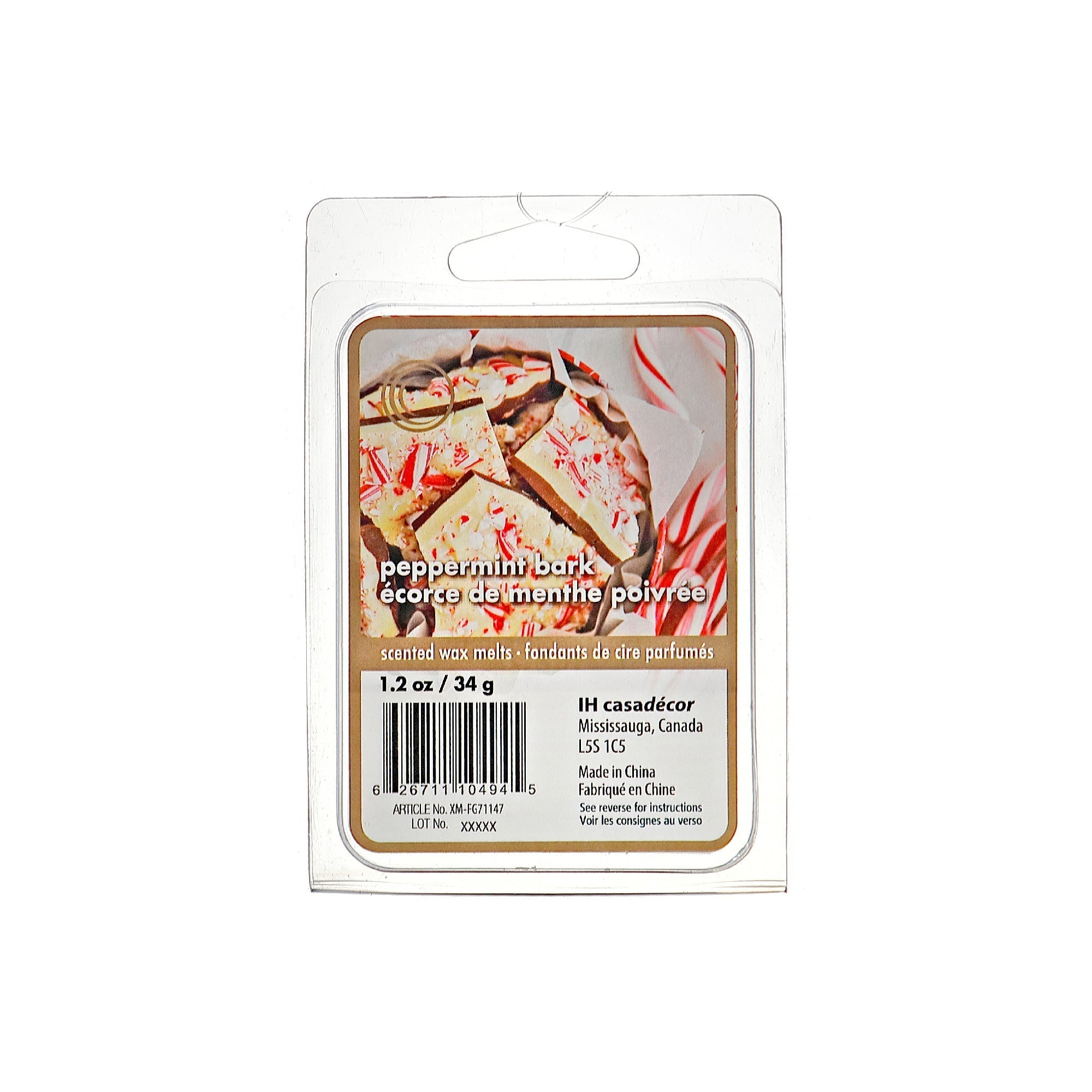 Six Pack Scented Wax Melts Peppermint Bark Fragrance - Set of 6, Holiday Candle Alternative, Christmas Home Fragrance, Festive Table Accent