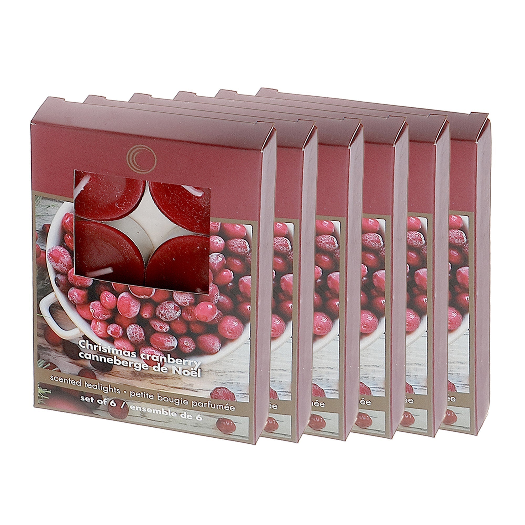 Six Pack Metal Cup Scented Tealight Candles with Christmas Cranberry Fragrance - Set of 6, Holiday Candle, Festive Table Decor