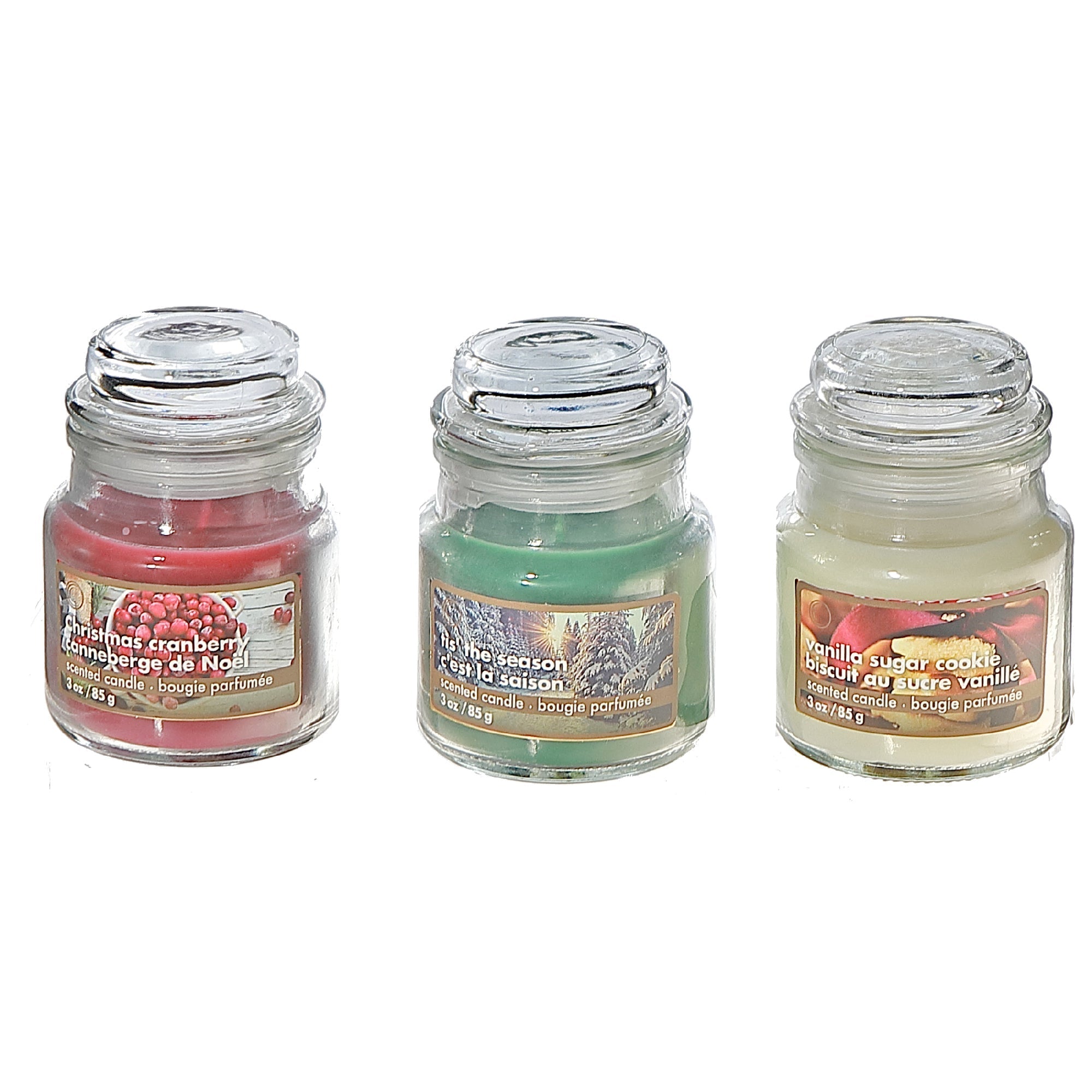 Three Pack Assorted 3 oz Scented Glass Jar Candle Gift Set, Christmas Candle, Holiday Fragrance, Festive Gift Set