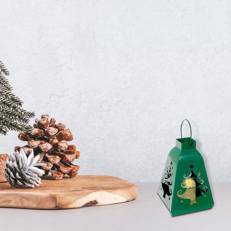 Metal Cut Out Lantern With Faux Candle (Tree) (Green)
