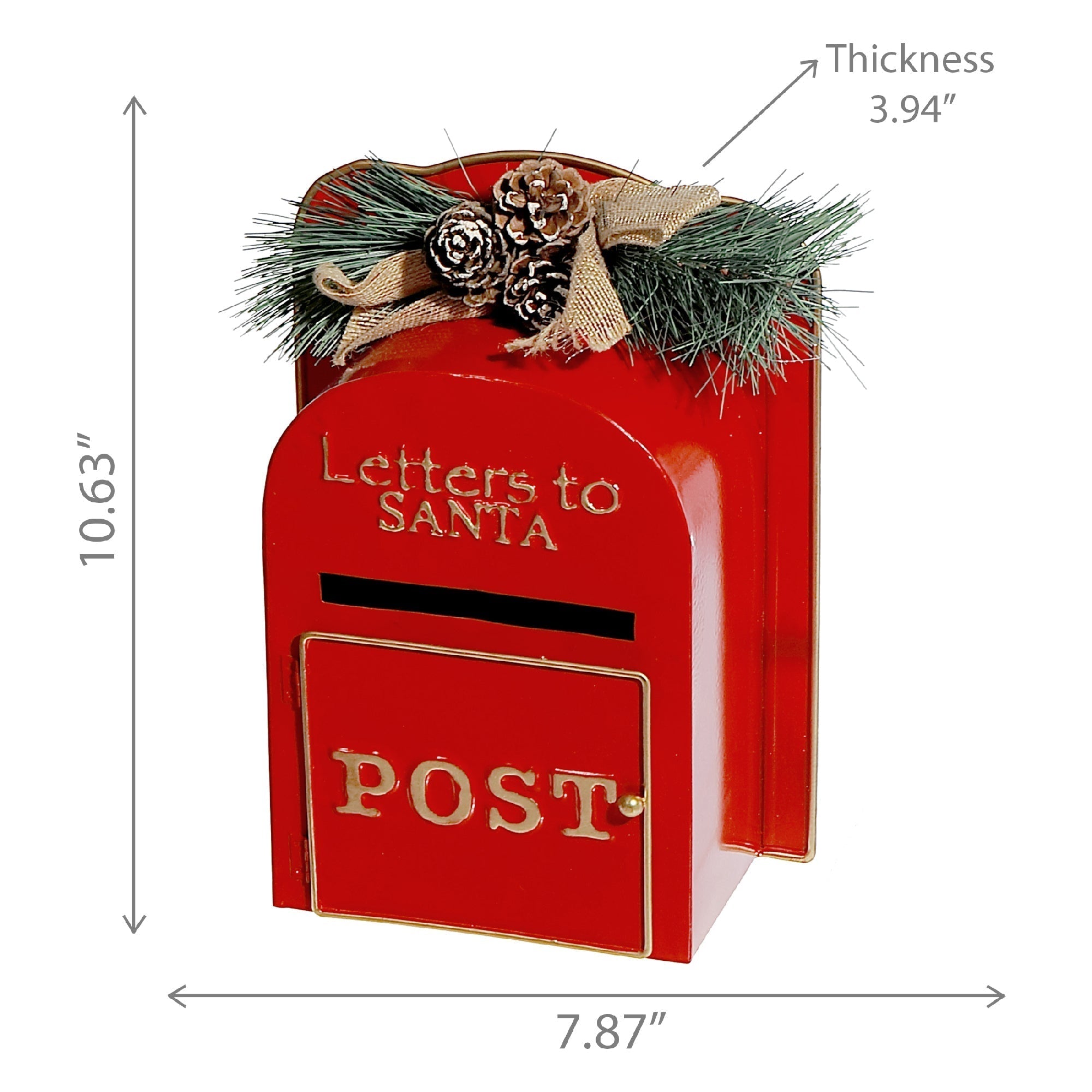 Red Metal Mailbox Letters to Santa – Christmas Outdoor Decoration, Holiday Mail Holder, Festive Seasonal Accent
