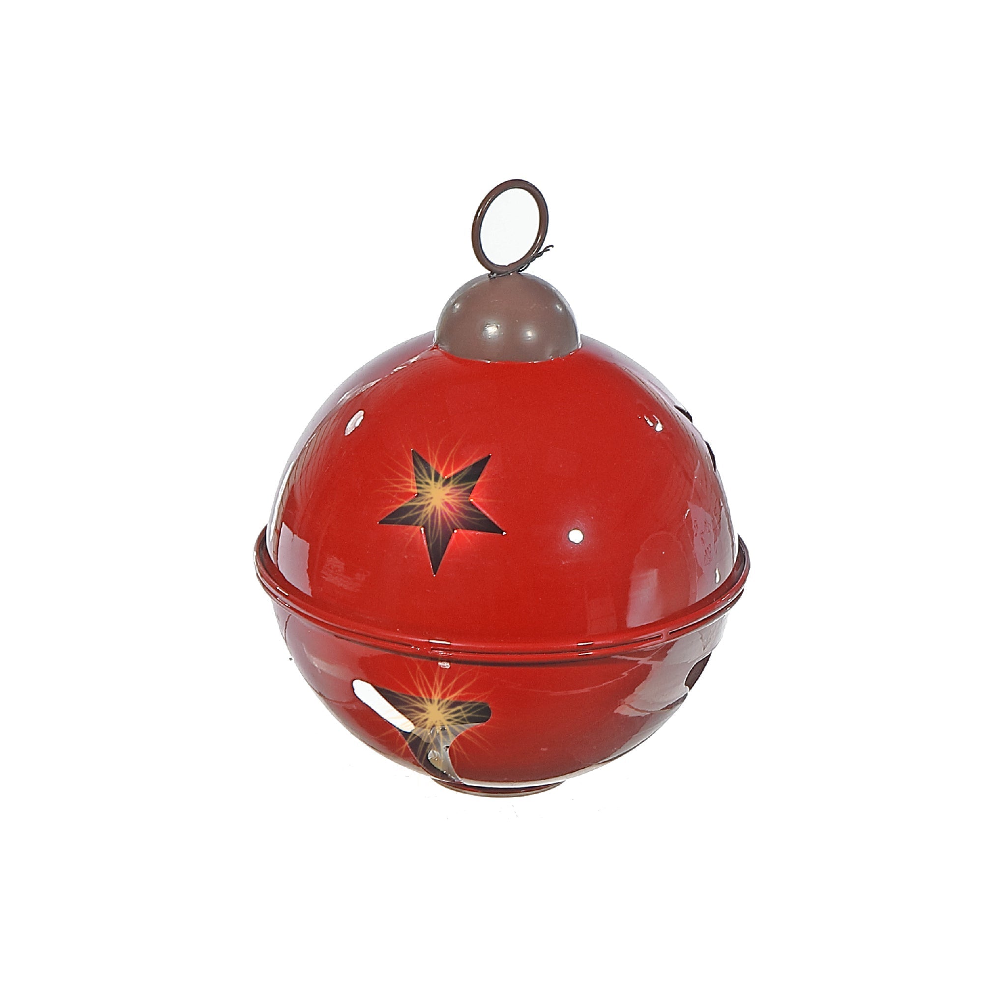 Metal Red Jingle Bell Christmas Ornament with LED, Holiday Tree Decorations, Illuminated Festive Hanging Ornament
