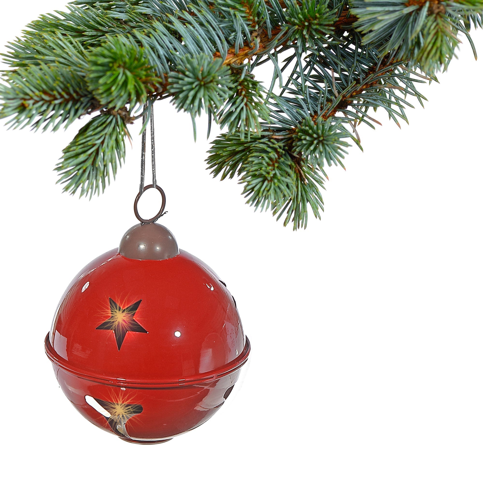 Metal Red Jingle Bell Christmas Ornament with LED, Holiday Tree Decorations, Illuminated Festive Hanging Ornament