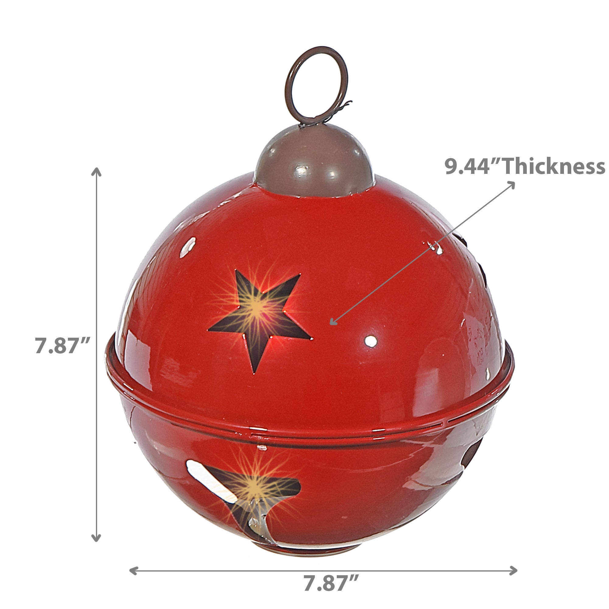 Metal Red Jingle Bell Christmas Ornament with LED, Holiday Tree Decorations, Illuminated Festive Hanging Ornament